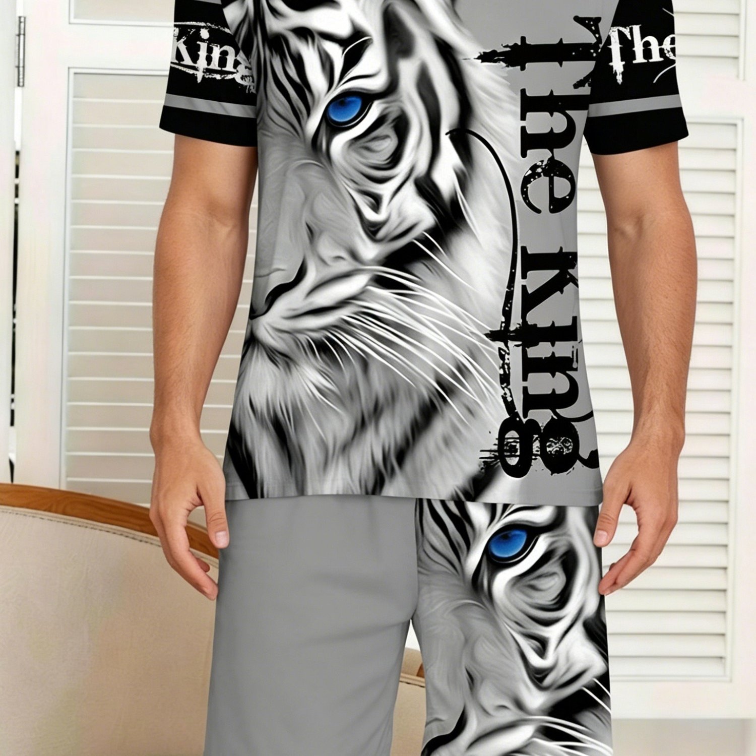 TEMU Pyjama décontracté et tendance pour homme pour , l'été et - Pyjama confortable 2 pièces à manches courtes et short