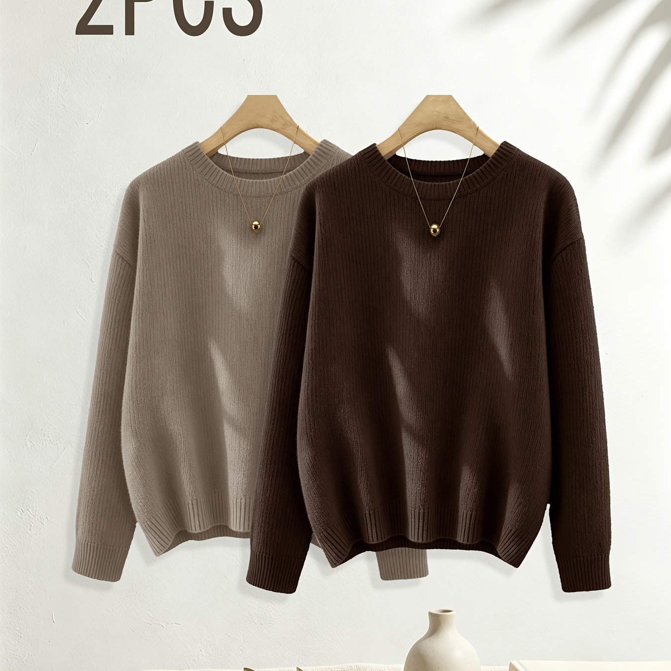 TEMU 2pcs Set Thermal Tops, Women's Crew Neck Tops For Autumn And Winter