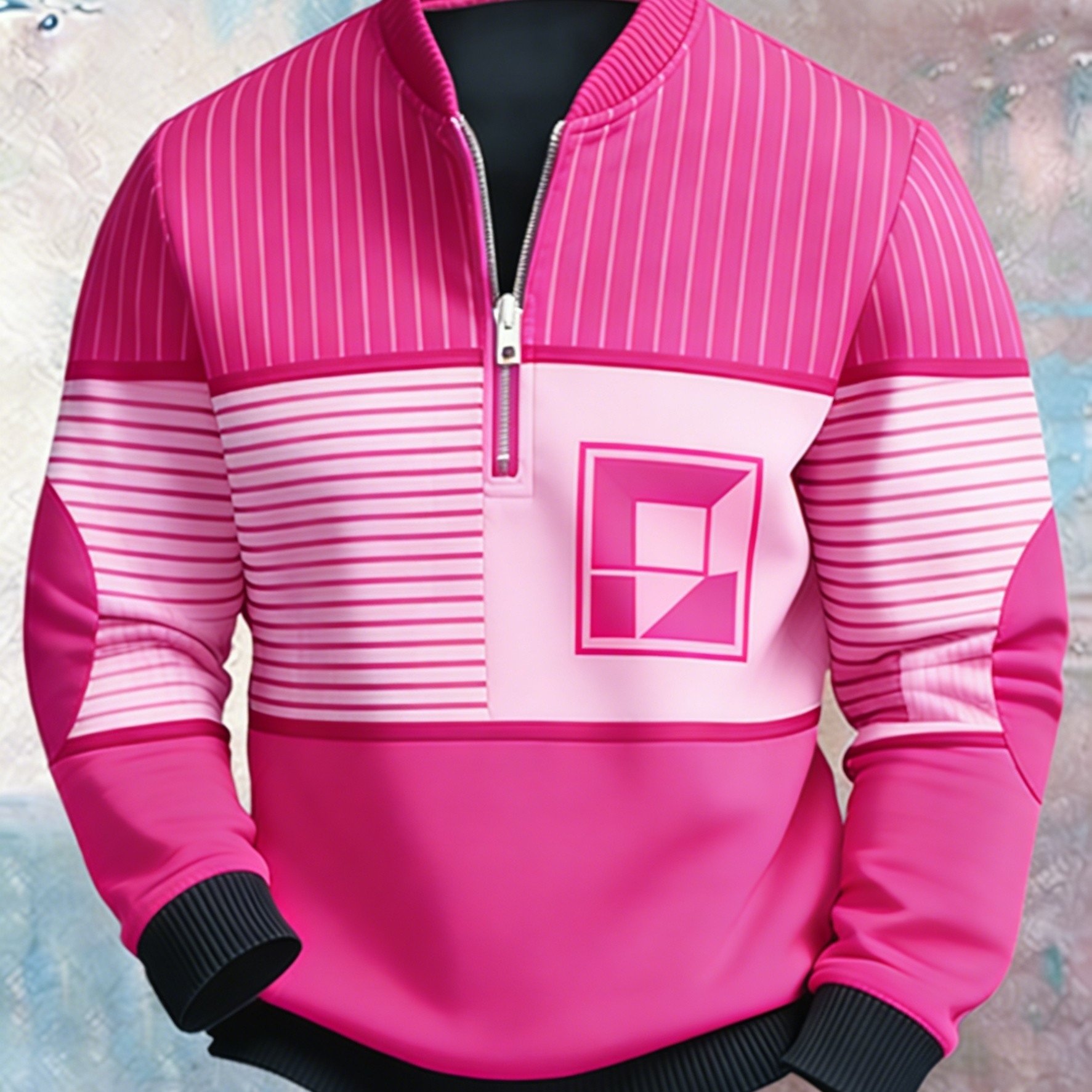Image of Men's Retro Half-zip Hoodie, Men's Long-sleeve Top, Featuring A - Print Design, Easy And Stylish, Perfect For Layering And Autumn, Suitable For Everyday Casual Wear, Outdoor , And Gatherings