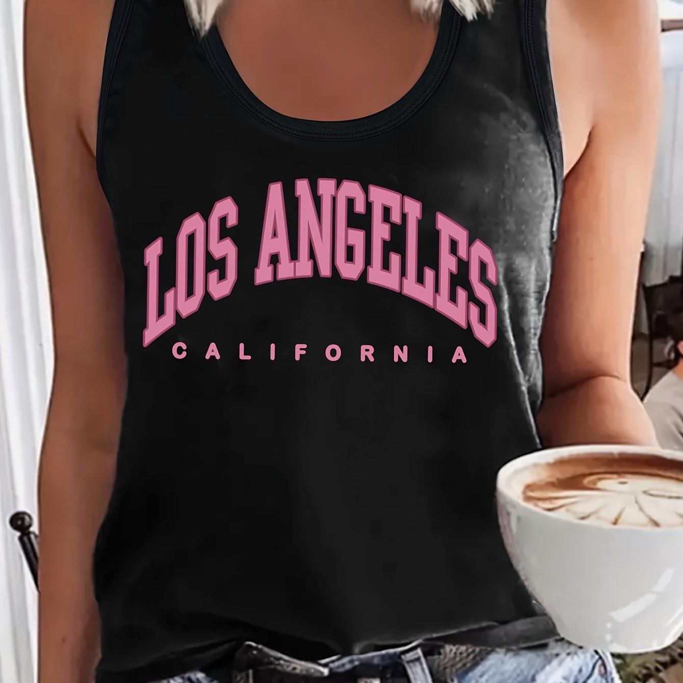 TEMU Letter Print Tank Top, Sleeveless Casual Top For Summer & Spring, Women's Clothing