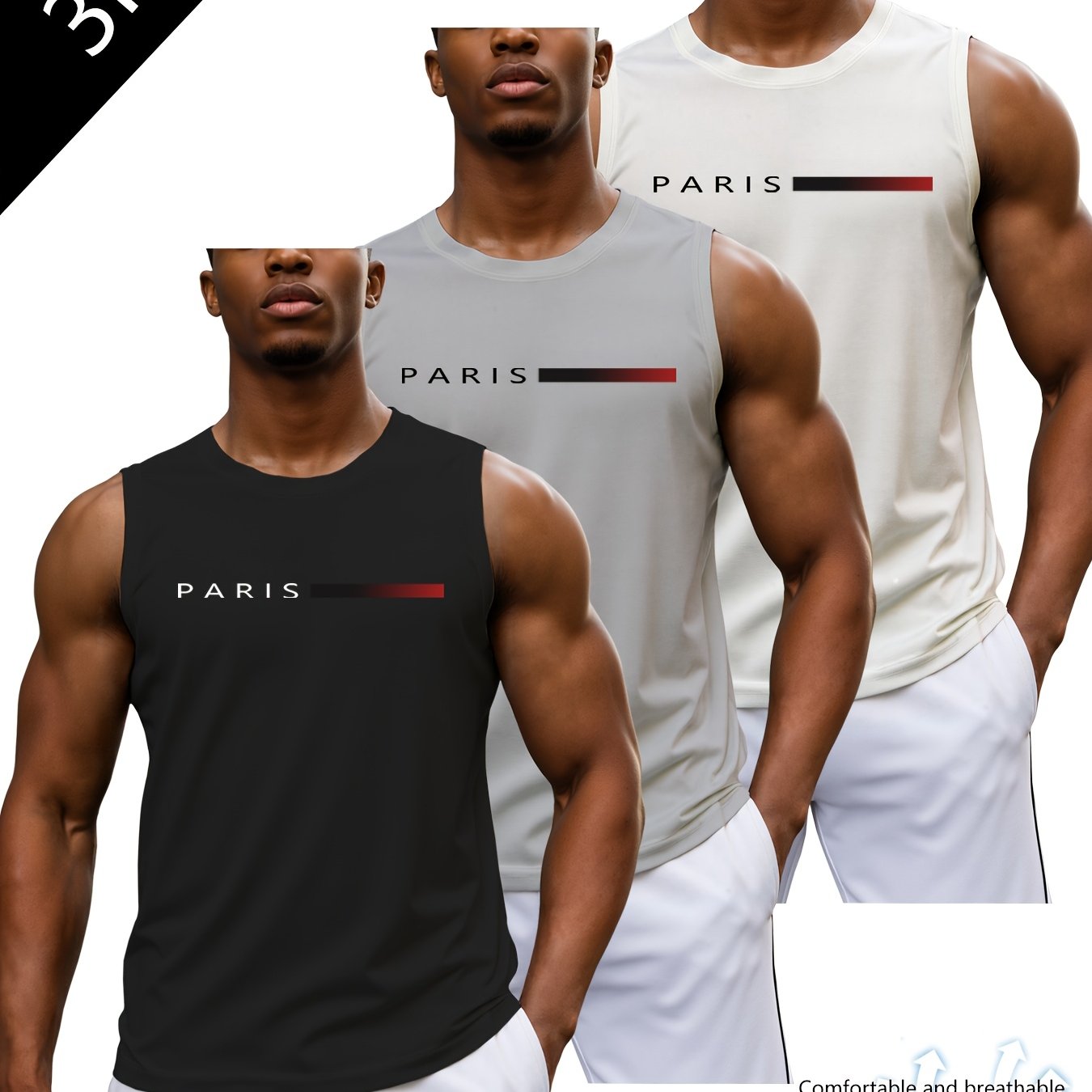 TEMU 3er-Set, ein Must-Have für den stilvollen Mann. Dieses ärmellose Herren-Sport-Tanktop-Trio aus diesem Sommer ist aus schnelltrocknendem,