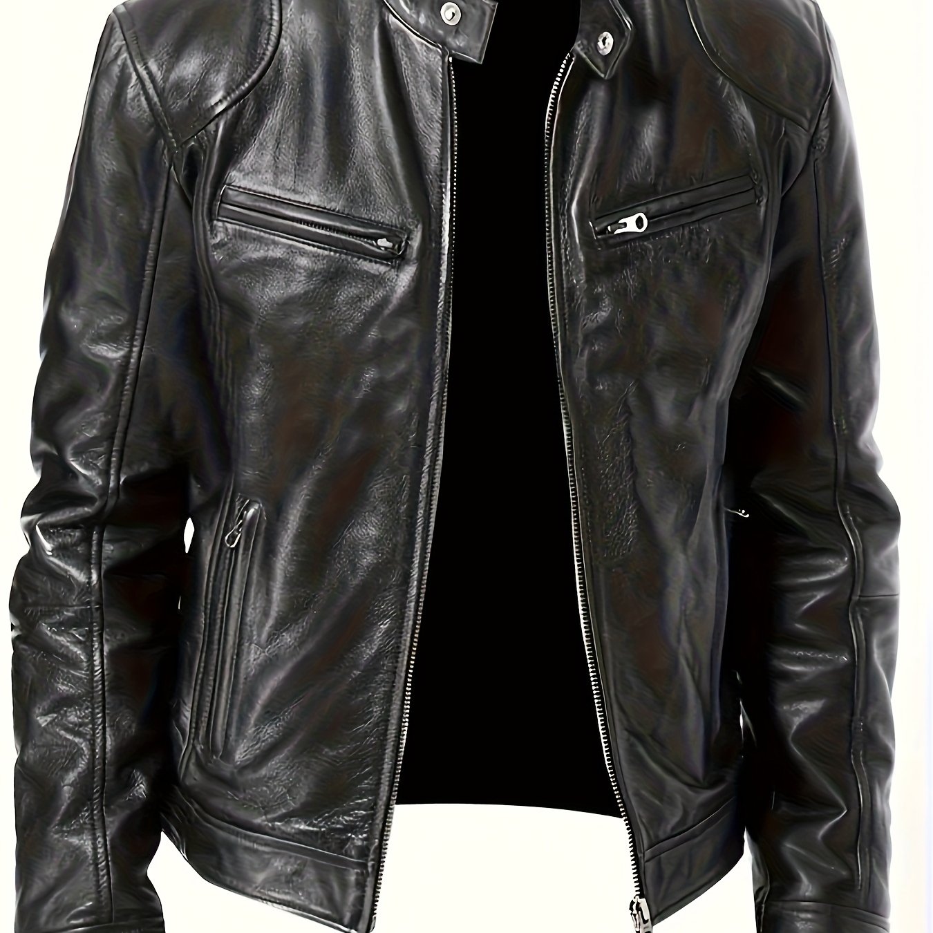 TEMU 2026 Men's Stand Up Collar Jacket, Spring And Autumn New Motorcycle Jacket, Stitched Details, Fashionable And -garde Jacket, Retro Motorcycle