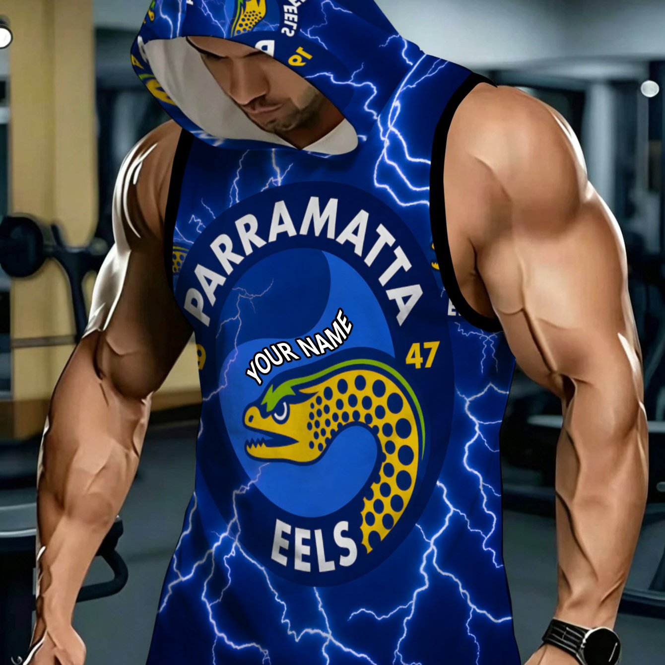 TEMU Men's Name/text Hooded Sleeveless Vest - Personalized Fan Speed Eel Print Hoodie, Self- Diy Name Suitable For Strength Training, Running, Gym &