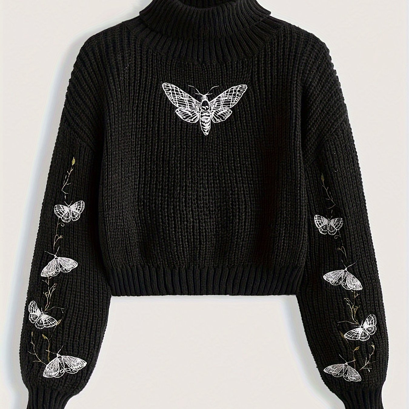 Image of Women's Elegant Embroidered Solid Color High Neck Sweater - Elegant Solid Color Suitable For Weddings, Church Events & Professional Workplaces - Hand Washable Sweater
