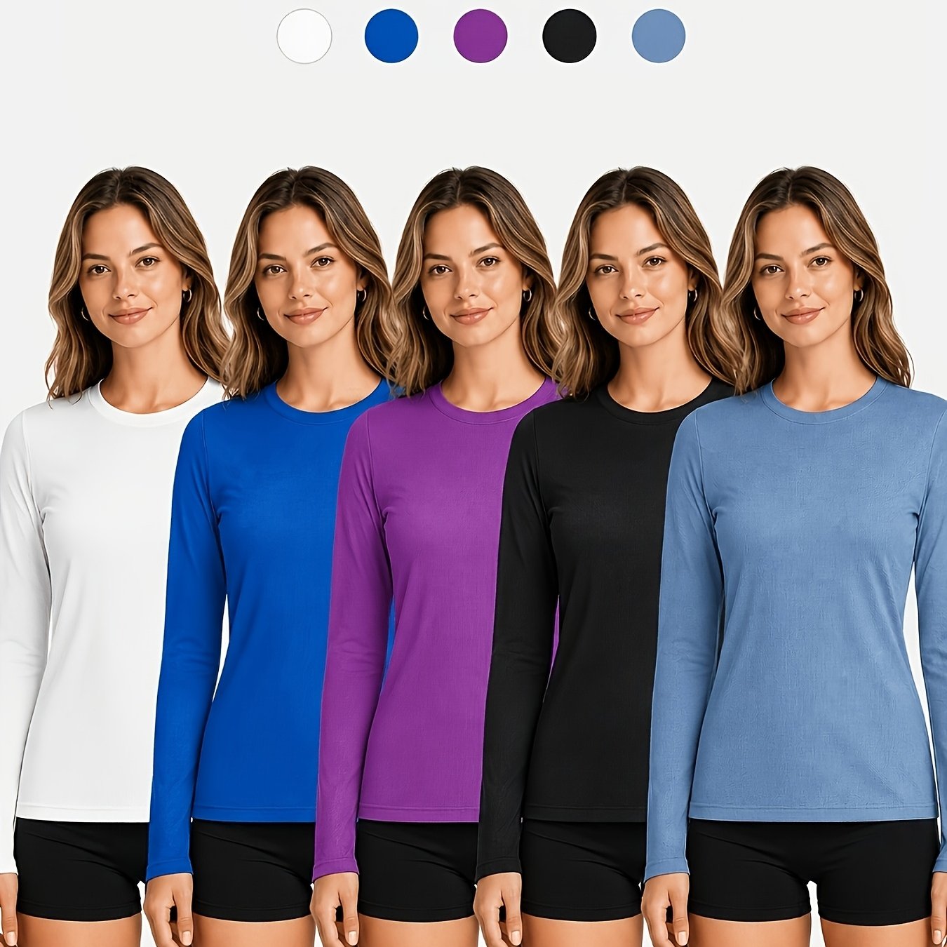 TEMU 5pcs Women's Long Sleeve T-shirts - High Stretch, Moisture-wicking & Breathable, 5 Color Options For, Outdoor - Collection, Shirts, Wear, Solid
