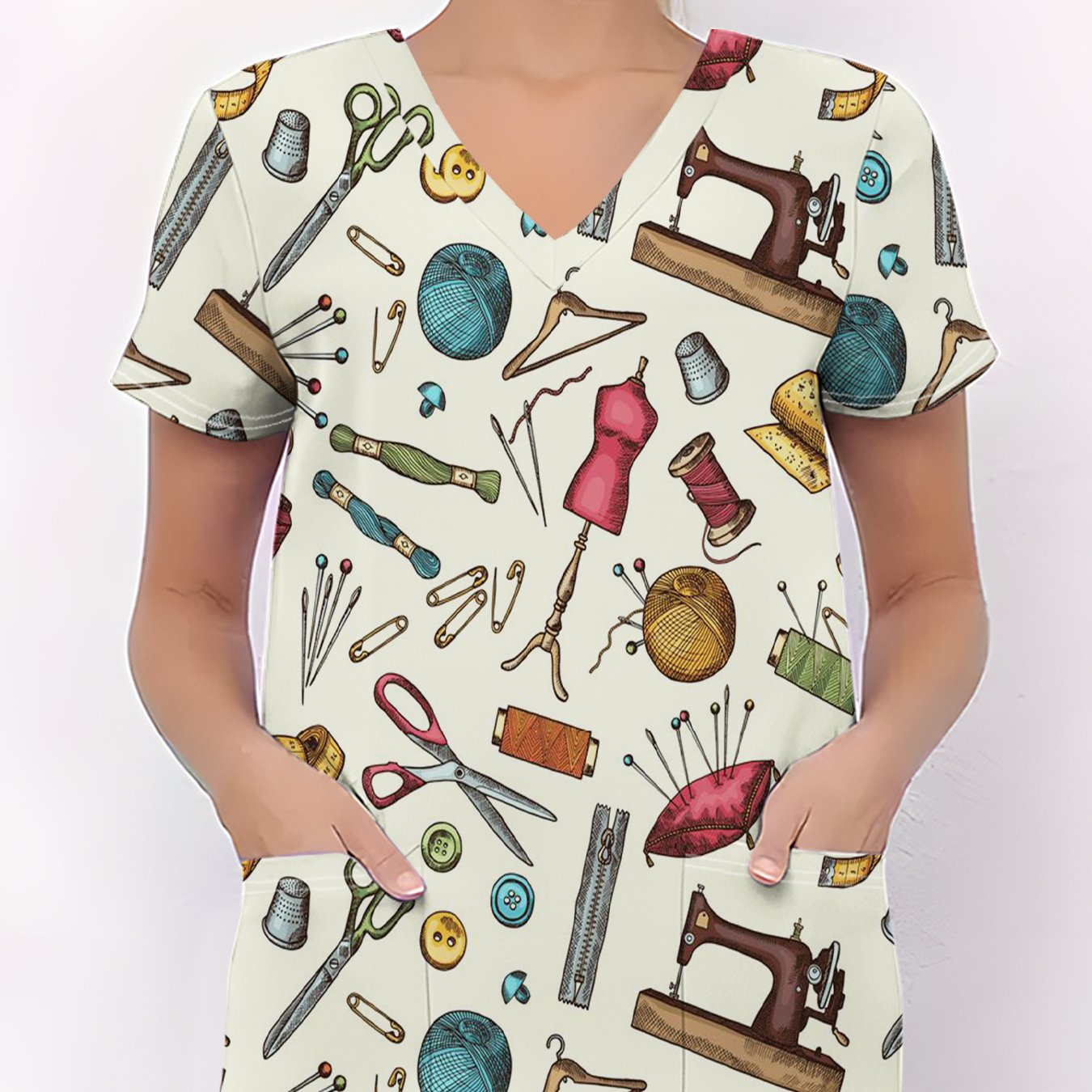 TEMU Talla Grande - Talla Grande - Uniforme de Enfermera de Manga Corta con Cuello en V y Bolsillos para Damas | de Dibujos Animados, Casual