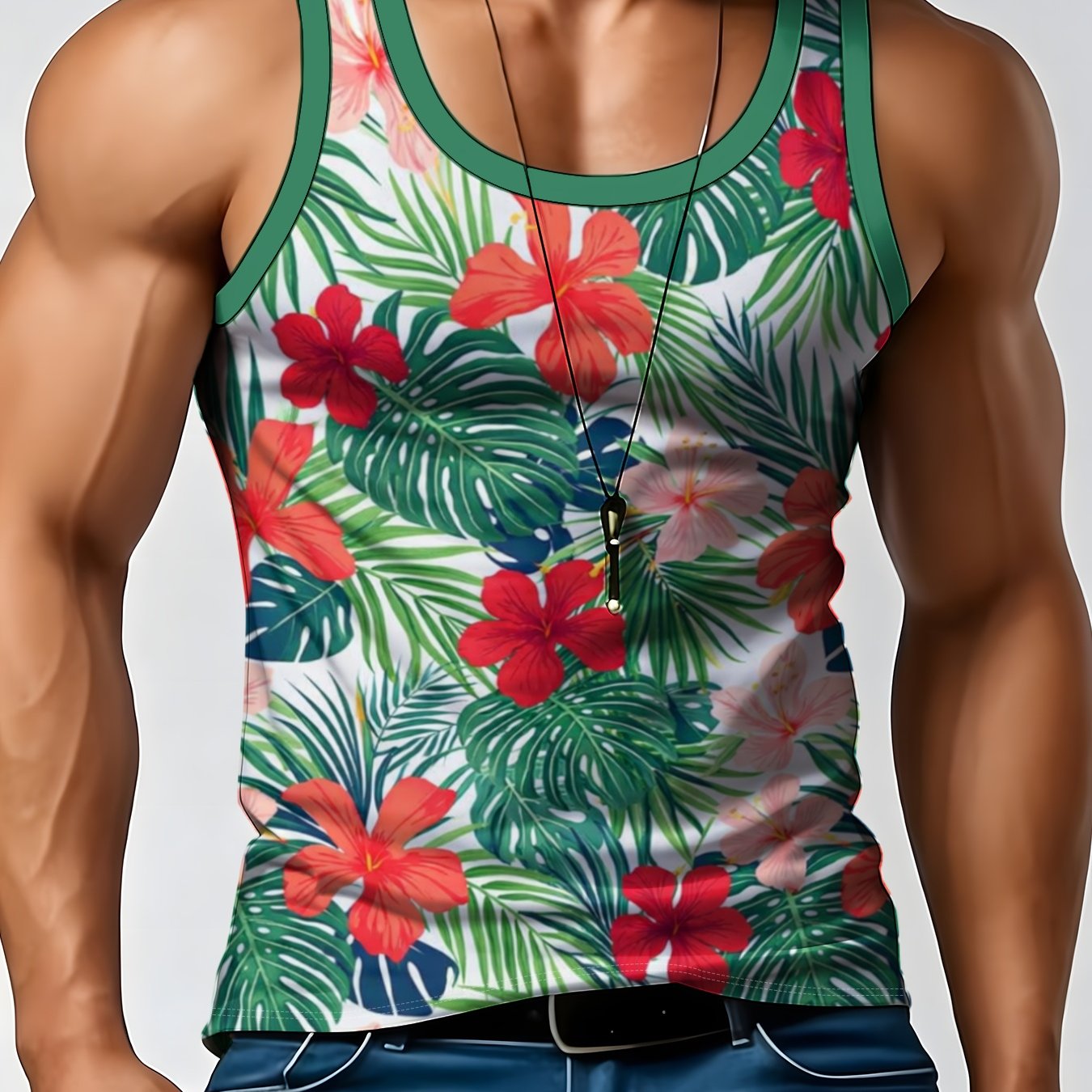 TEMU Men's Geometric Print Sleeveless Tank Top, Breathable Crew Neck Summer Sports Shirt