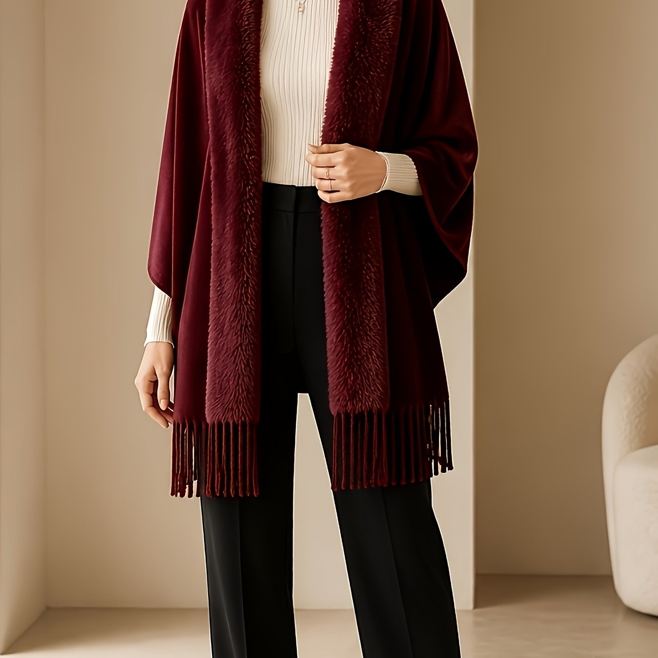 TEMU Plus Size - 1pc 2-in-1 Scarf Shawl, Minimalist Fashion Tassel Winter Wrap