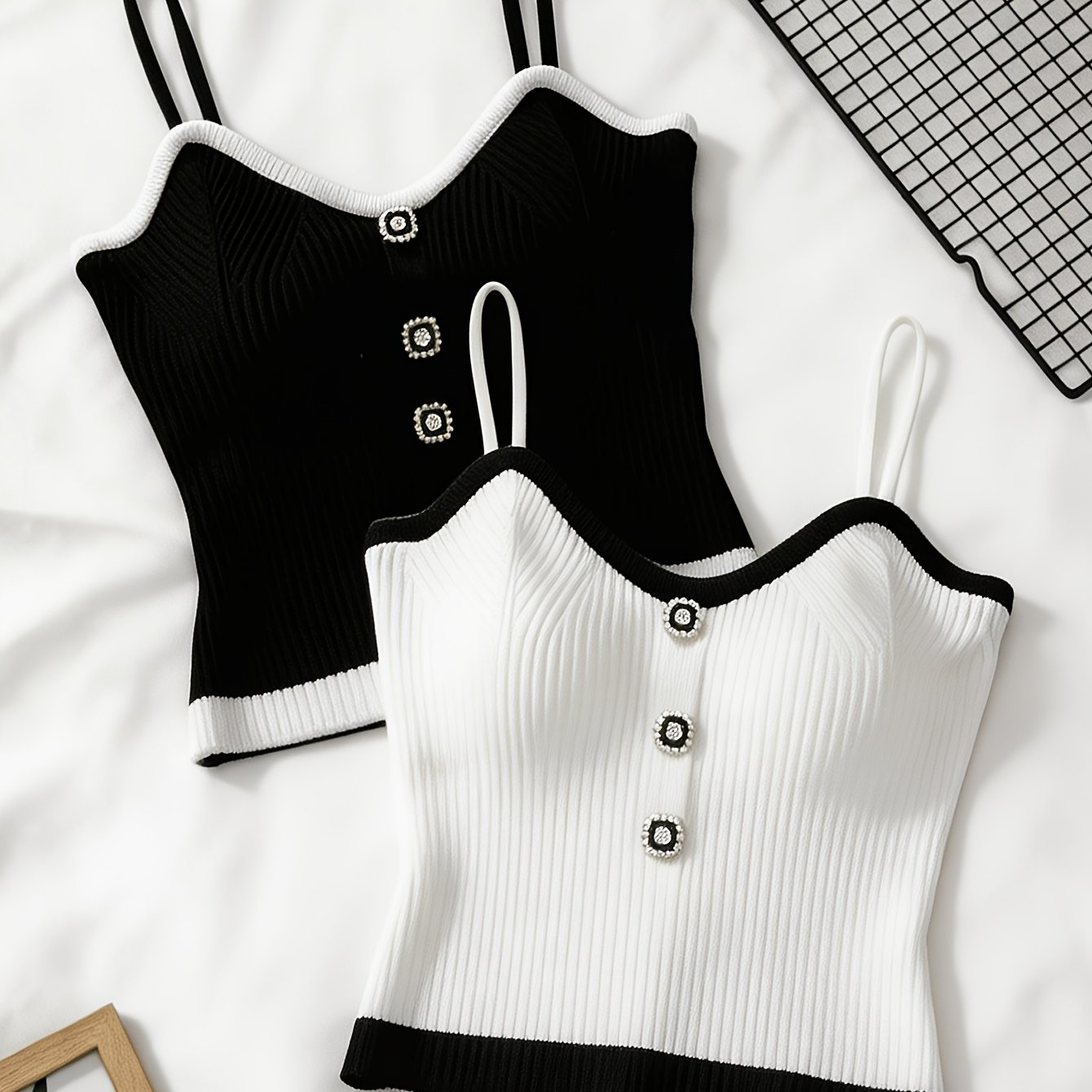 TEMU 2pcs Spring/summer Camisole Tops For, New Summer Style, Inner Wear, Outer Wear, Backless, Slim Fit, Designer Cropped Knitted Tank Tops, For