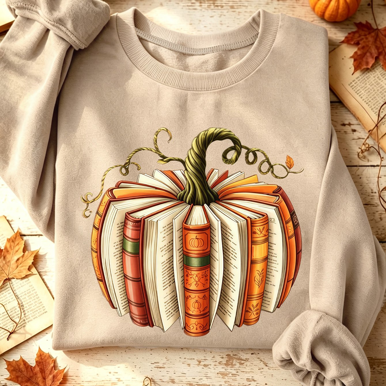 TEMU Women's Casual Crew Neck Sweatshirt With Pumpkin And Book Pattern Print, Regular Neck Sweatshirt, Suitable For Autumn And Winter, Women's
