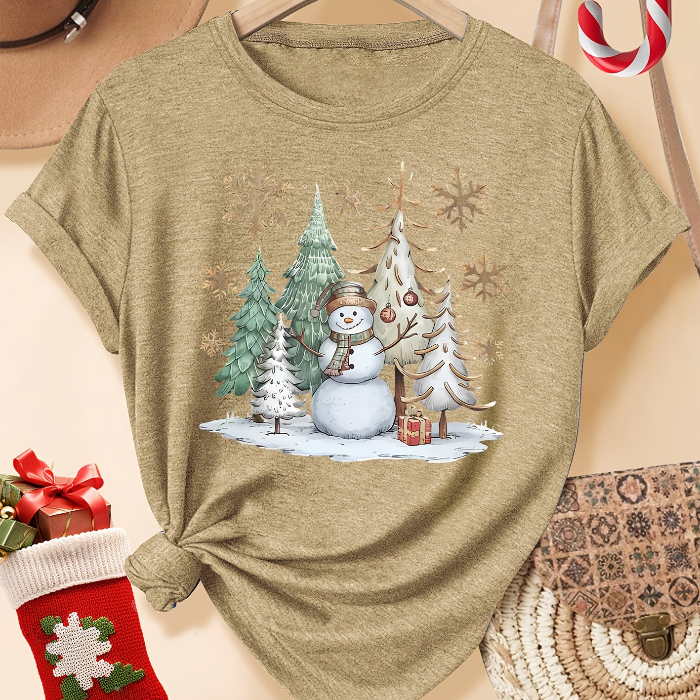Haut Femme Noël Manches Longues Oversize - T-shirt Confortable Avec Motif De Noël - Pour Pyjama, Fête Ou Cadeau Humoristique - 4
