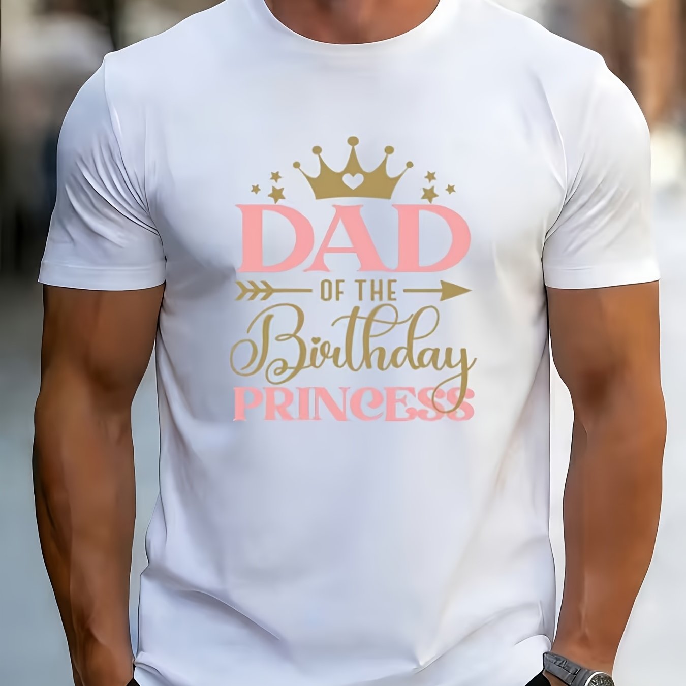 TEMU Men's Dad Of The Birthday Princess T-shirt - Crown & Father-daughter Bonding Gift Suitable For Birthdays, Casual Wear, Gym, Hiking, Camping -