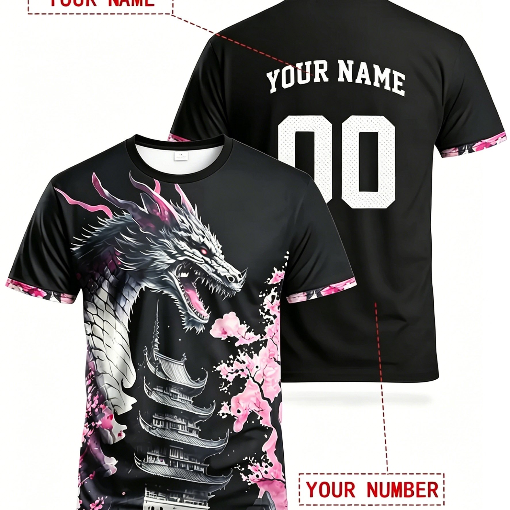 TEMU Maillot de Football Personnalisé pour Hommes avec Motif Dragon en , Nom et Numéro Personnalisables, Sweat à Col Rond, Tissu Tricoté Respirant,