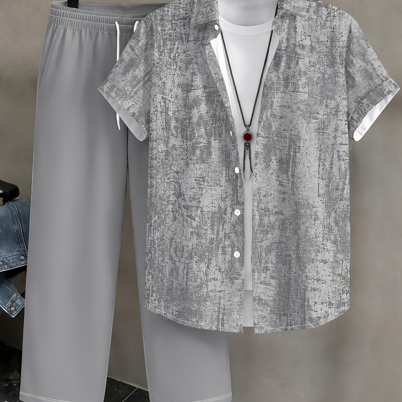 TEMU New Summer Men's Short Shirt And Pants Set, Loose Fit, Versatile, Trendy, Casual, Essential For Leisure, Vacation, And Daily Wear