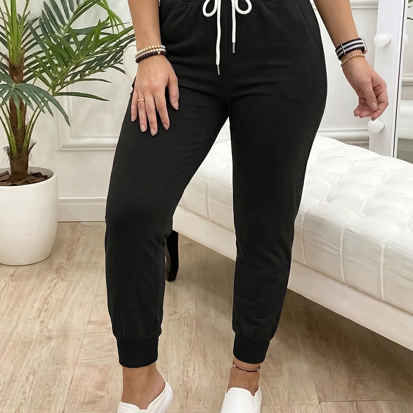 TEMU Pantalones de mujer de color liso con cinturón de cordón en la cintura y bolsillos, ideales para de graduación, a clases y para