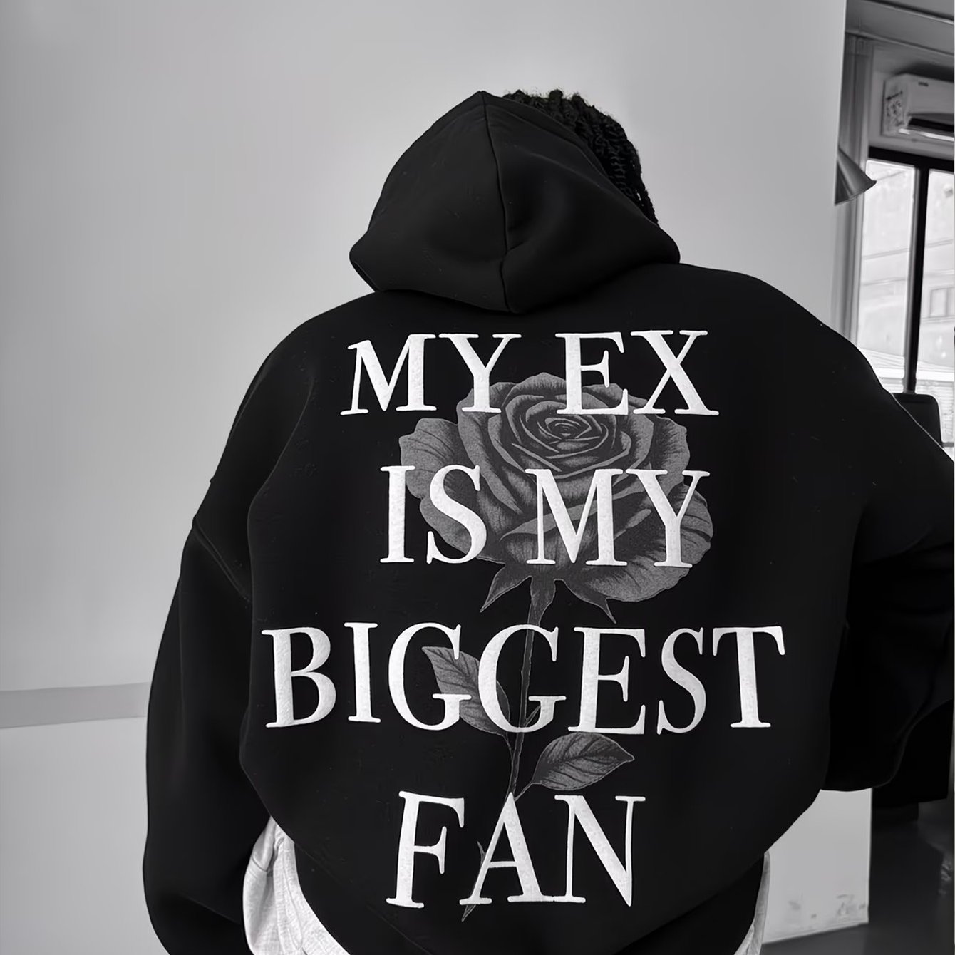 TEMU Trendy Back Picture Men's Pattern Hoodie - Casual Polyester Knitted Pullover With Design And Printed , Machine Washable, Loose Fit, Suitable For