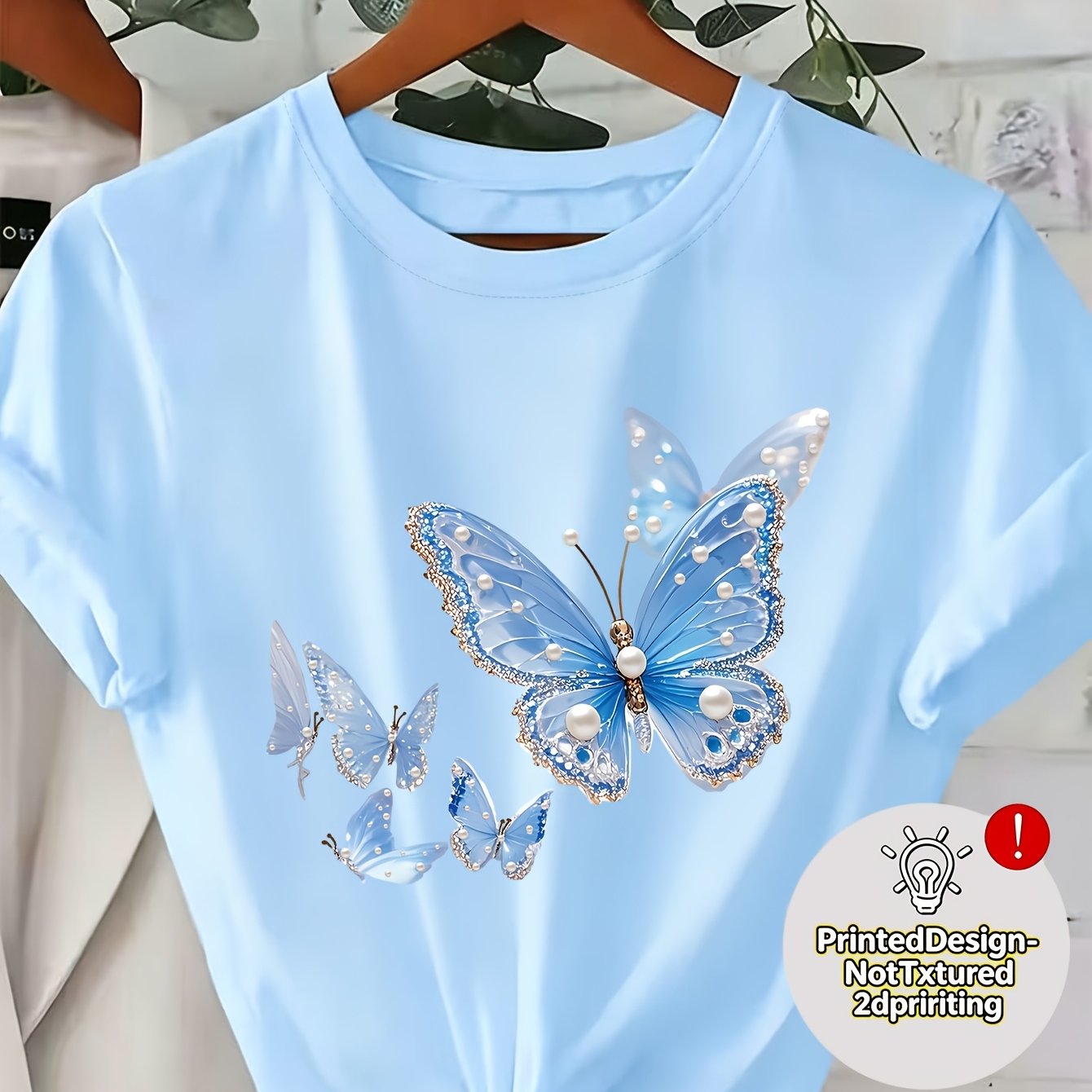 TEMU Soft And Pearl Pattern Print Short-sleeved, Regular Fit Round Neck T-shirt, Fashionable And Elegant Spring And Summer Women's Clothing, Outdoor