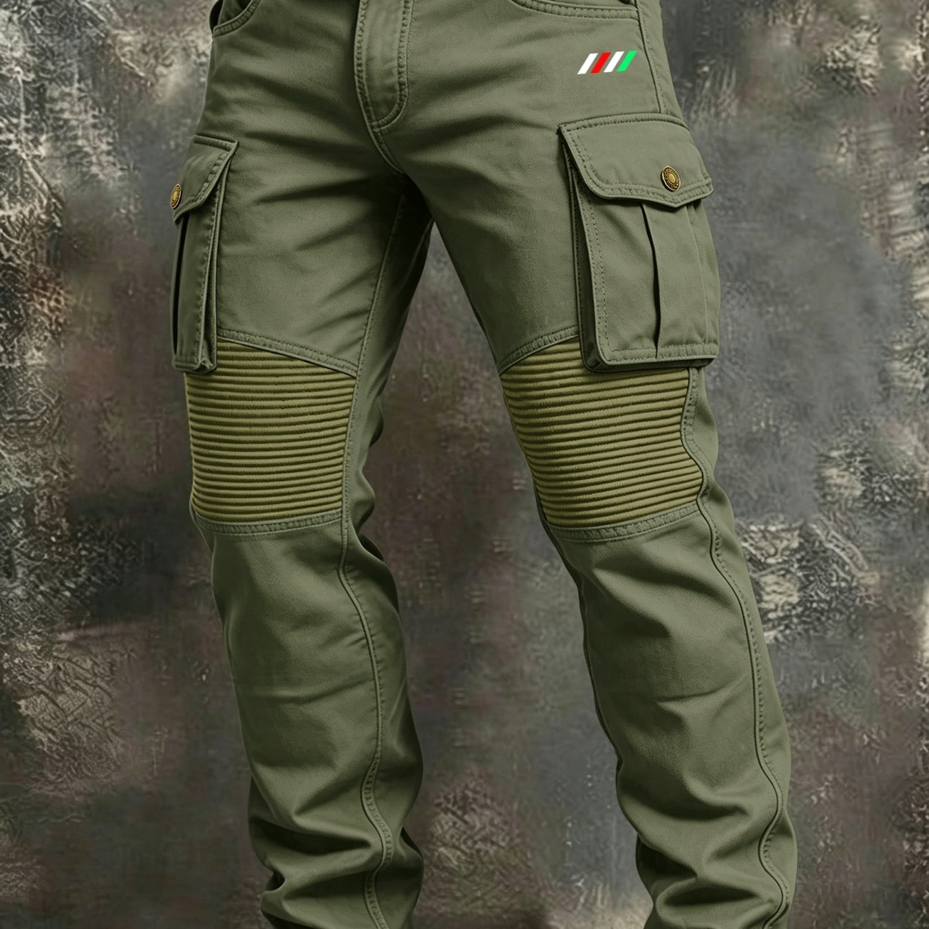 Men's Multi-pocket Cargo Pants, Knee Ribbed Stitching Design Straight Leg Work Trousers For Casual Outdoor Motorcycle Riding, Plus Size