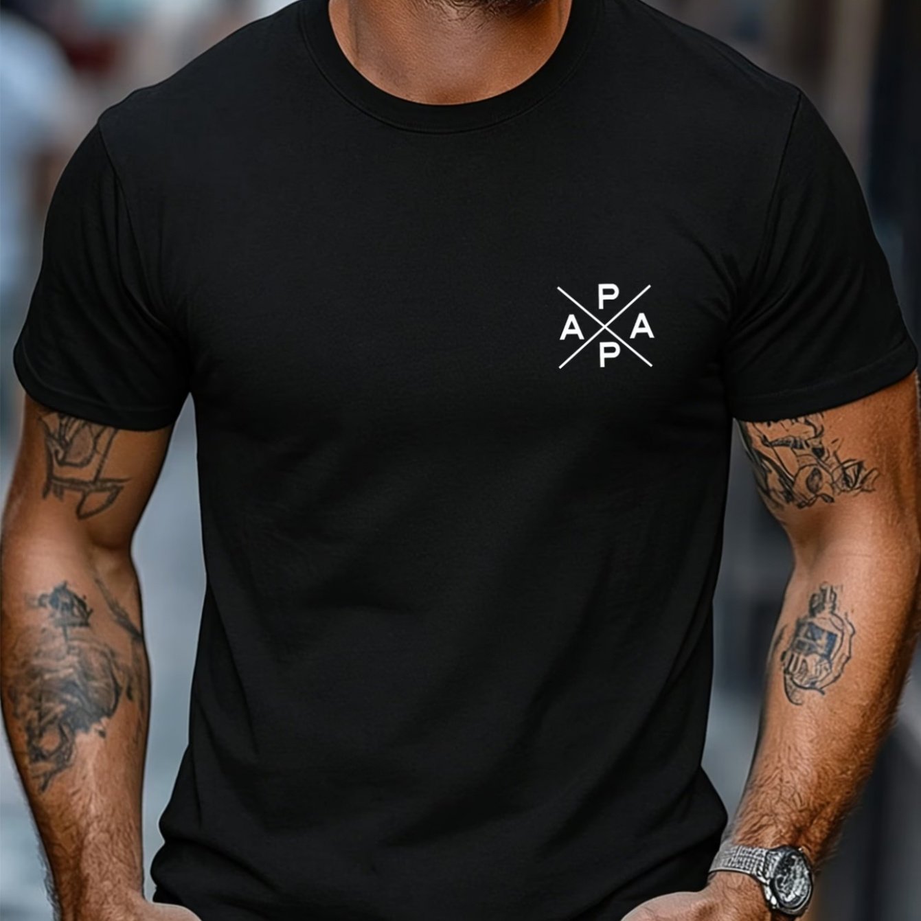TEMU T-shirt pour homme avec imprimé PAPA - T-shirt à manches courtes et col ras du cou avec lettrage, haut décontracté streetwear d'été avec PAPA,