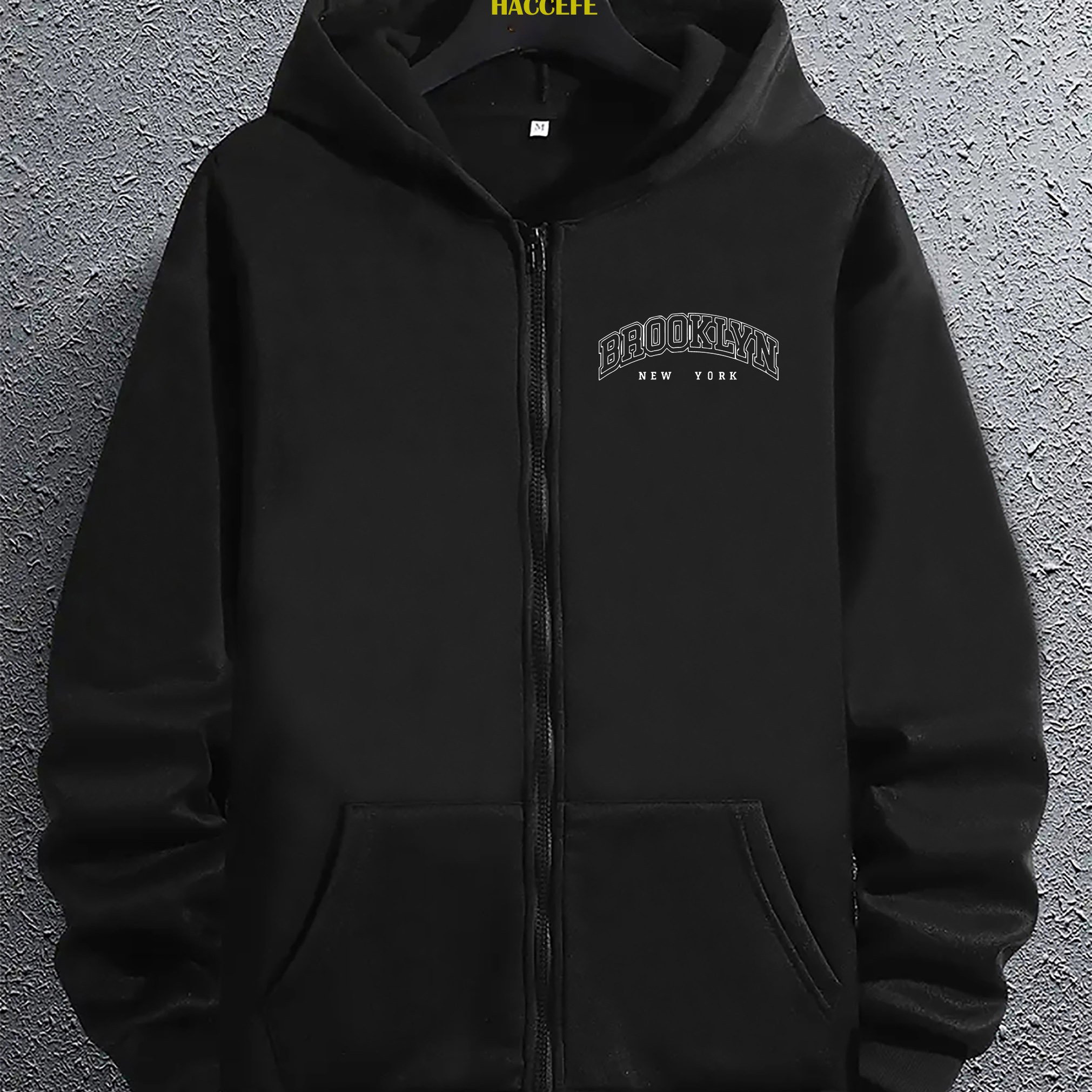 TEMU Letter Graphic Print Men's Zip-up Hoodie, Trendy Personality Pattern Hooded Sweatshirt, Casual