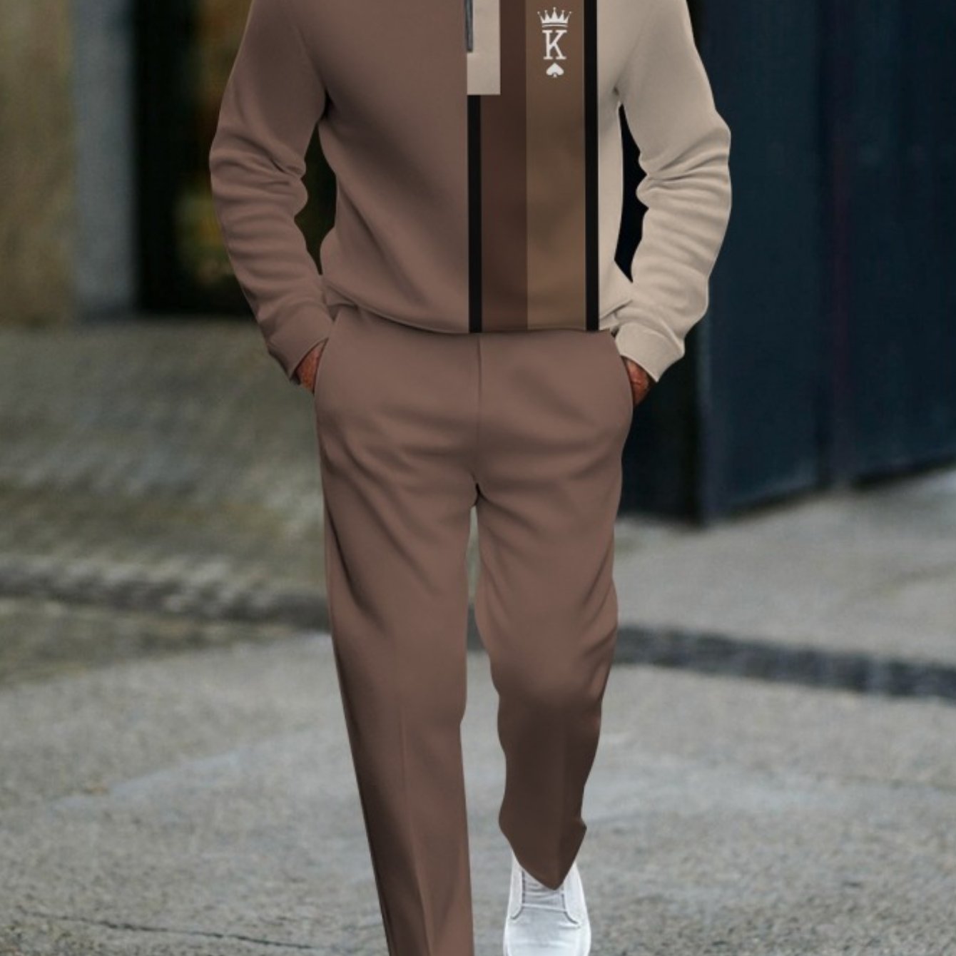 Image of Men's Casual Sports 2pcs Suit For Autumn, Featuring A Stylish And With A Half-zip Round Neck Long-sleeve Top And Comfortable Leisure Trousers, Wear, Sports, And Walking
