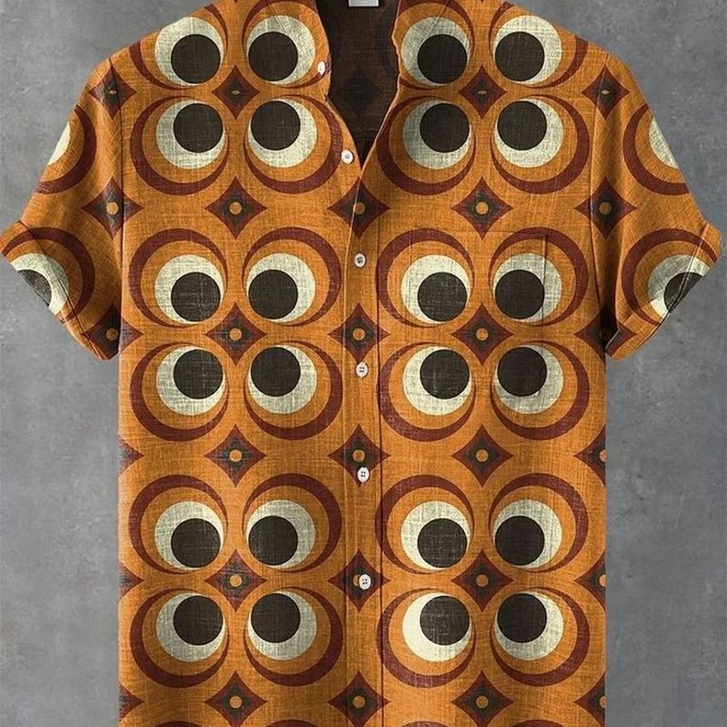 Image of Men's Retro Geometric Short-sleeved Dress Shirt, Button-up Collared, Polyester Fabric, Casual Daily Wear, Mixed Color, Multiple Specifications , Vintage Style