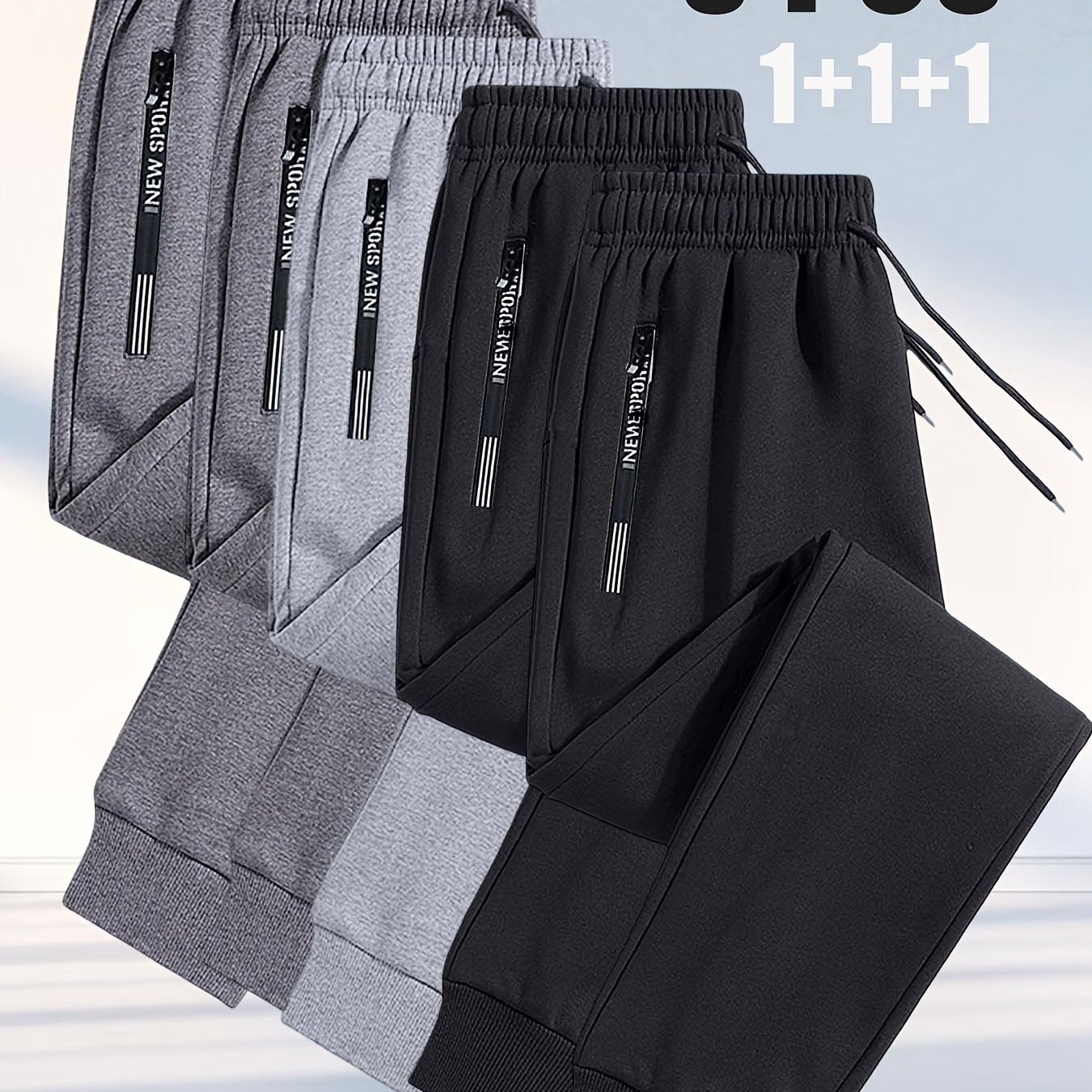TEMU 3pcs Set: New Arrival Men's Sporty Casual Long Pants! Features Drawstring And Zipper. Suitable For Daily Wear, Hiking, Fitness, Running, Travel,
