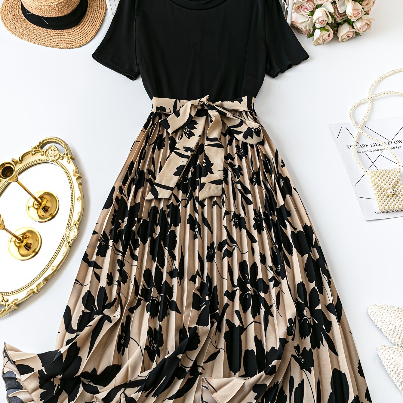 Plus Size - Plus Size - -designed Plus-size Pleated Dress With Floral Print