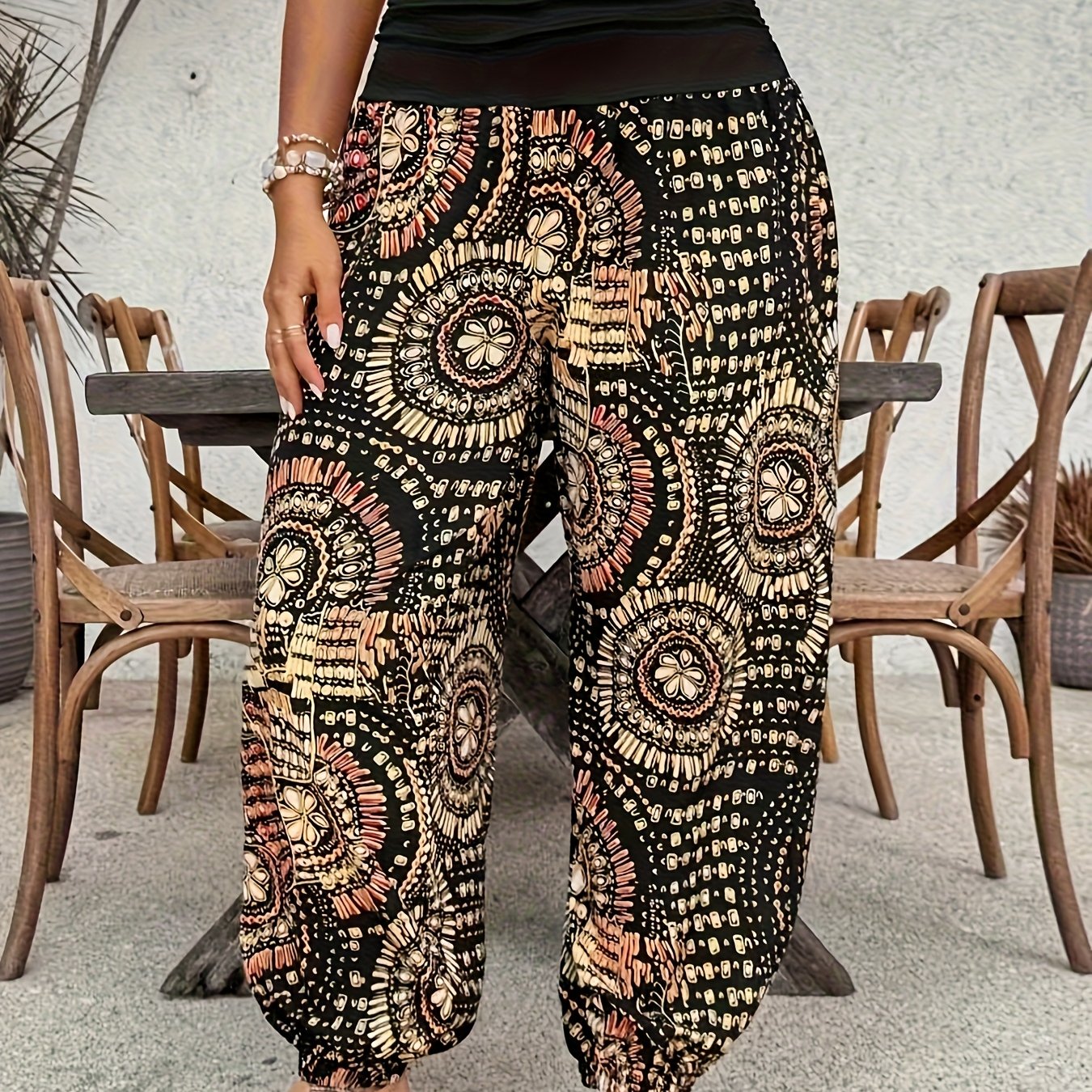 E-shop Plus Size, Travachic Damen Plus Size Bohemian Haremhosen - Weite Beine, Lockerer Harem-Stil mit Boho-Print (für alle Jahreszeiten geeignet) |