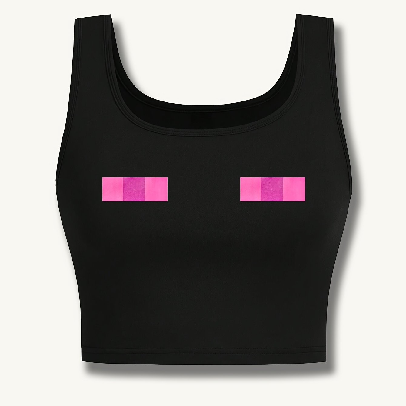 TEMU Pattern Printed Women's Sexy Deep Low Round Neck Seamless Sleeveless Short Vest, Suitable For Spring And Summer, Tops