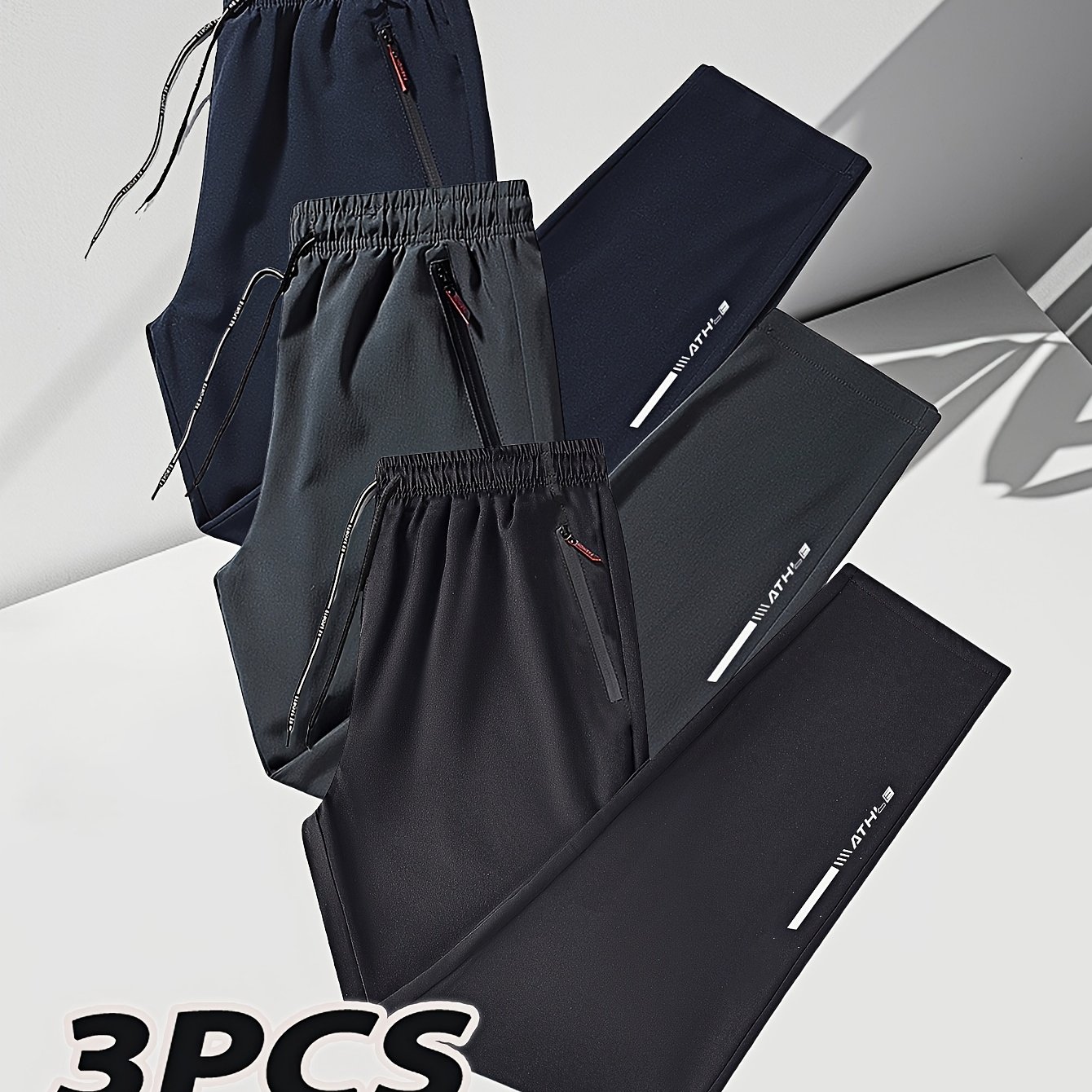 E-shop 3er-Pack Herren Freizeit-Sport-Hosen Schnelltrocknende Sport-Hosen für Laufen, Fitness, Basketball-Training und Freizeitkleidung