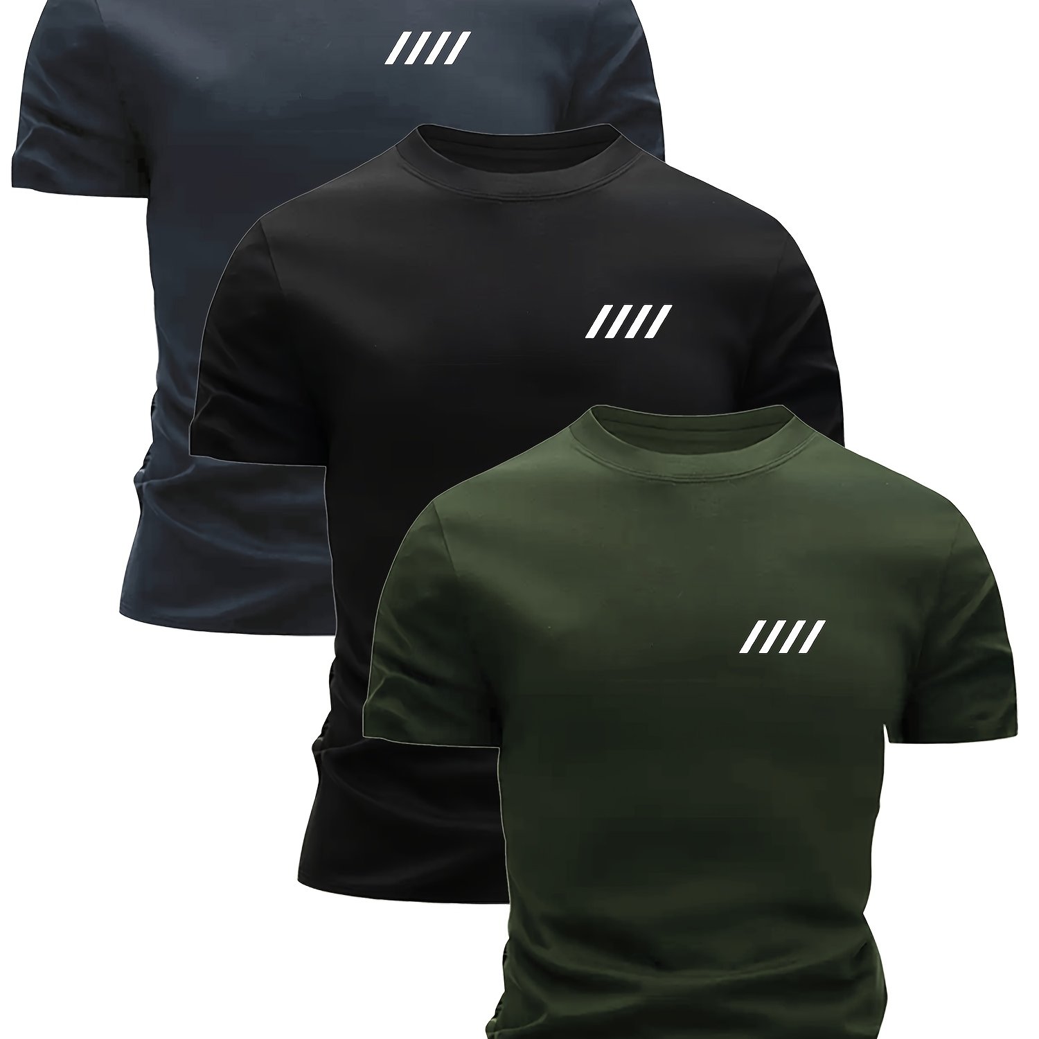 TEMU Random 3-pc Print Diagonal Slash Pattern Short Sleeve Men'-light Round Neck T-shirt - Quick-dry, Breathable, Sweat-wicking Shirt, Summer Casual