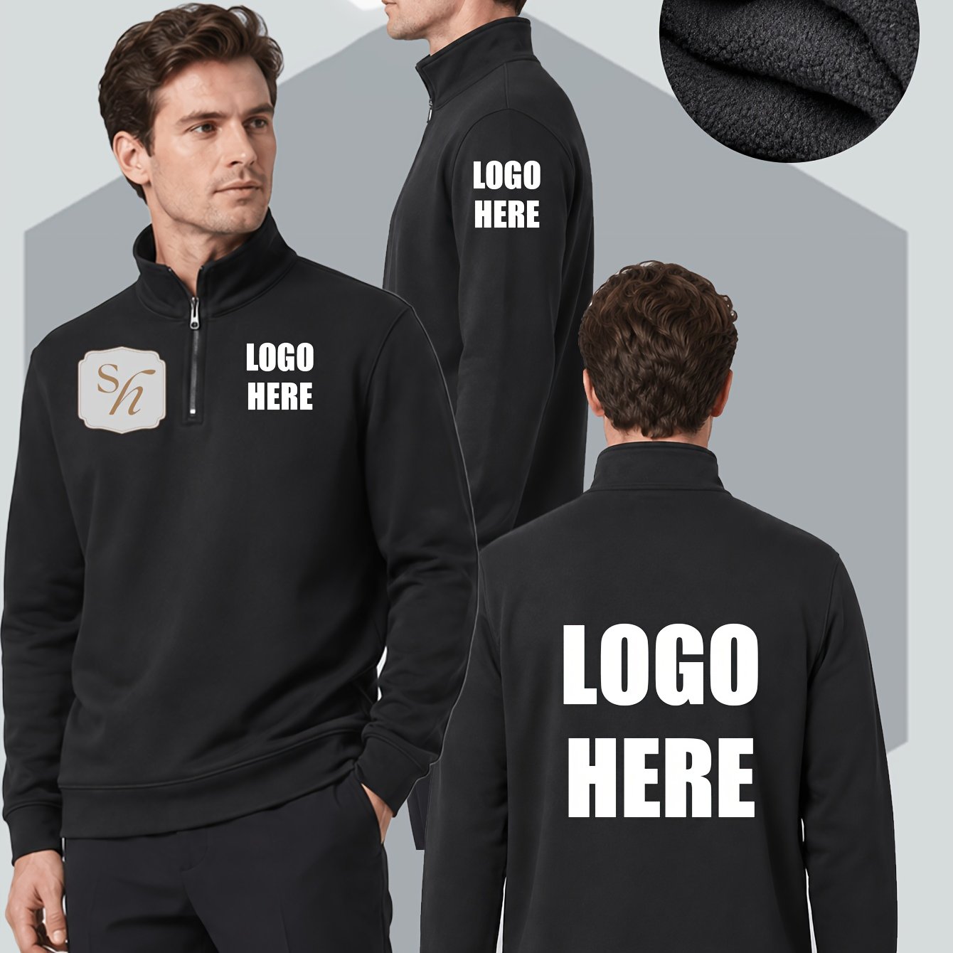 TEMU Men's Custom Half-zip Stand Collar Fleece Sweatshirt, Personalized With Patterns, Text, Name, And Team Logo, Soft And Comfortable Fabric, Casual