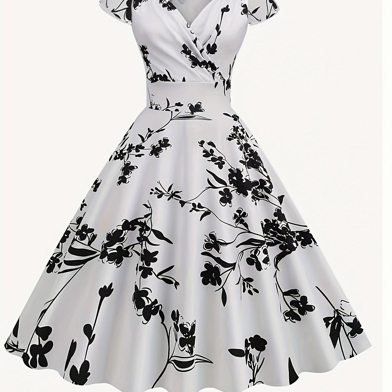Image of Retro Elegant And Sophisticated Short-sleeved Floral Print Sleeveless Dress With Adjustable A-line Skirt Suitable For