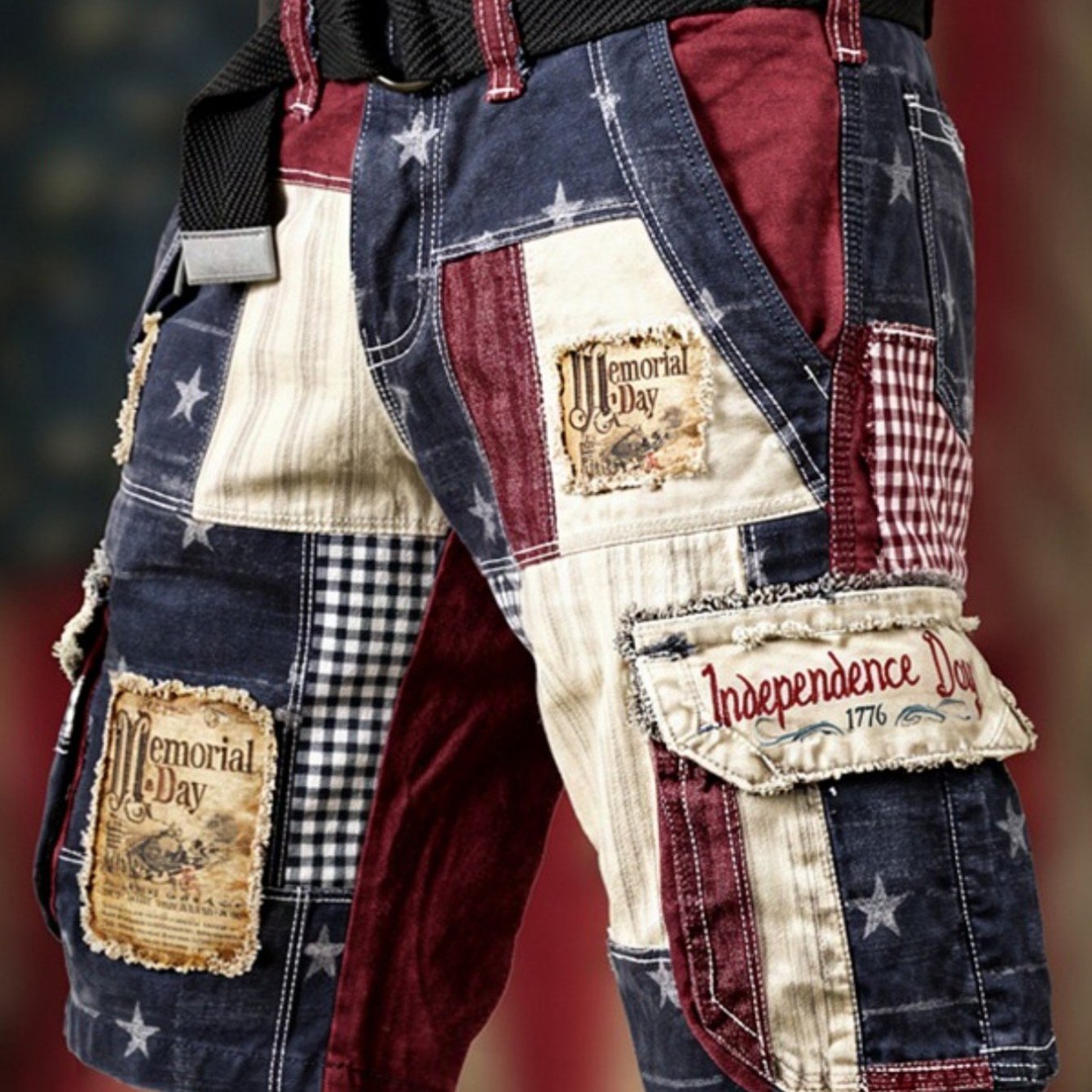 Image of American Flag Vintage Washed Men's Cargo Shorts Summer Style Comfortable Wear-resistant Design Special Fabric New Arrival No Belt Included