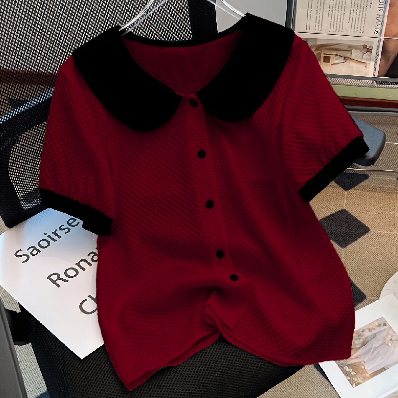 E-shop Plus Size - Plus Size - Plus Size Damen Freizeit Bluse für den Weg zur Arbeit, Peter Pan Kragen und Color-, lässiger Frühlings-/Sommer-Stil