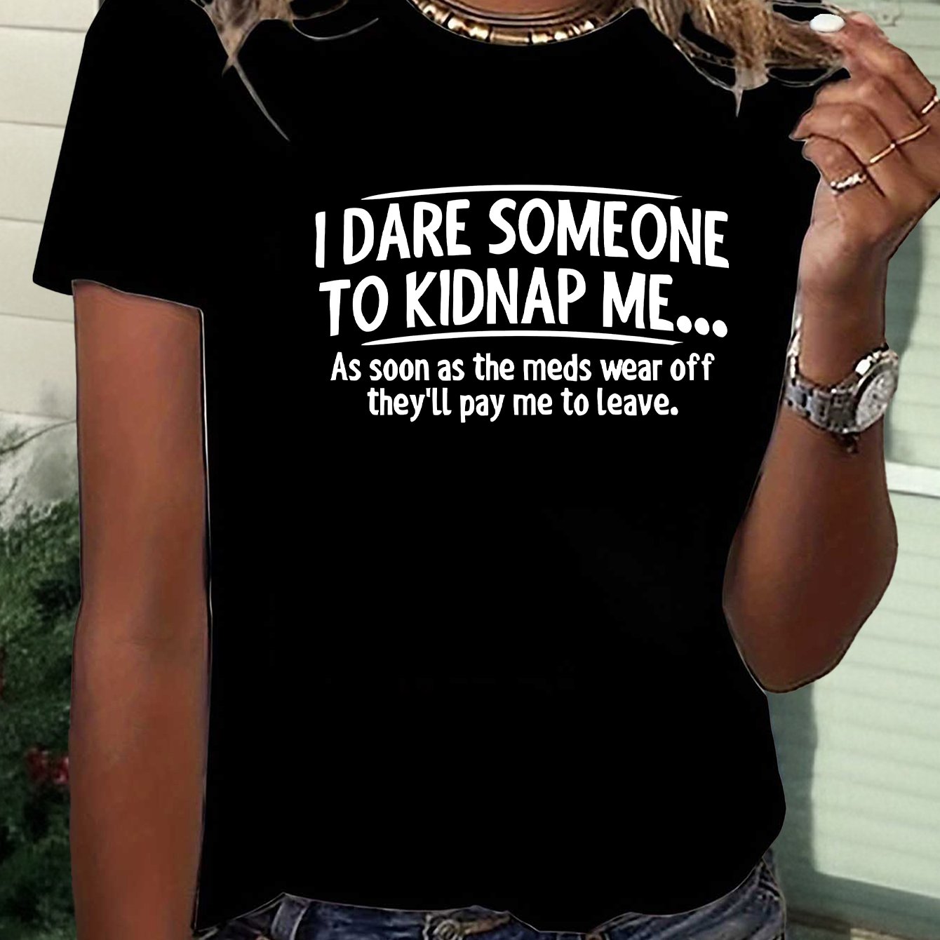 TEMU Women's Y2k Humor T-shirt - " To Me" Slogan Print, Brown/black Casual Short Sleeve Round Neck Top (s-xxl) Funny Joke Tee For Parties & Casual
