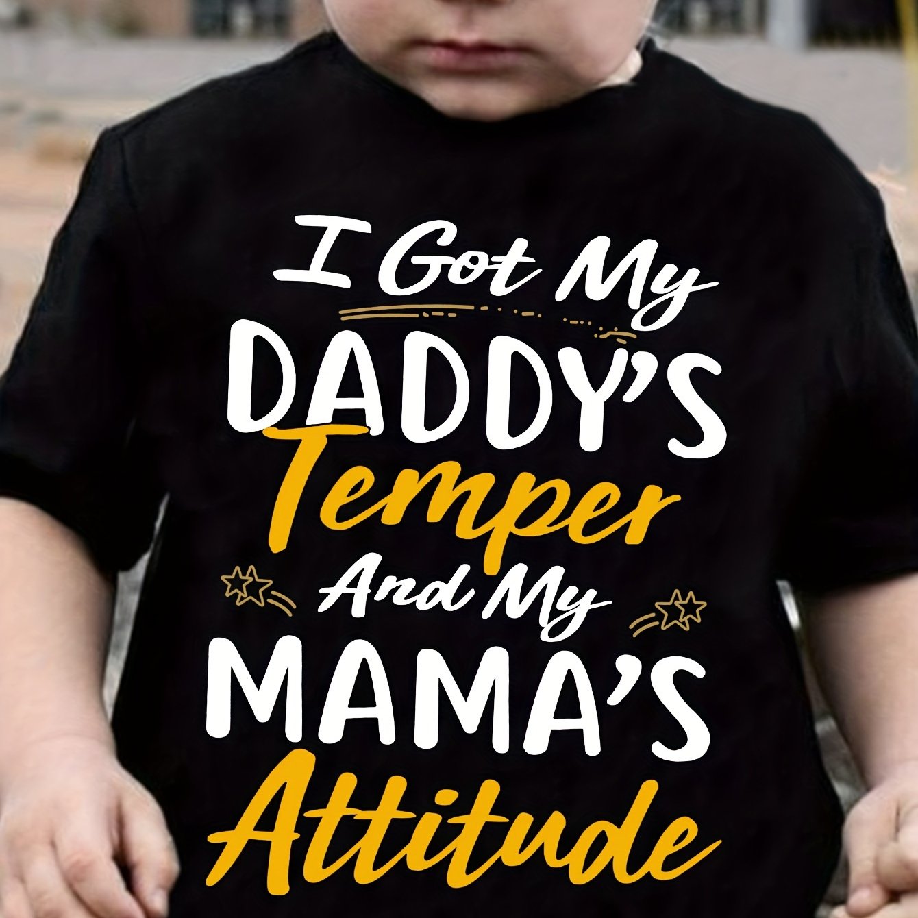 TEMU Boys' Funny "i Daddy's Temperament And Attitude" Printed T-shirt - Comfortable And Versatile Short Sleeve Crew Neck Top
