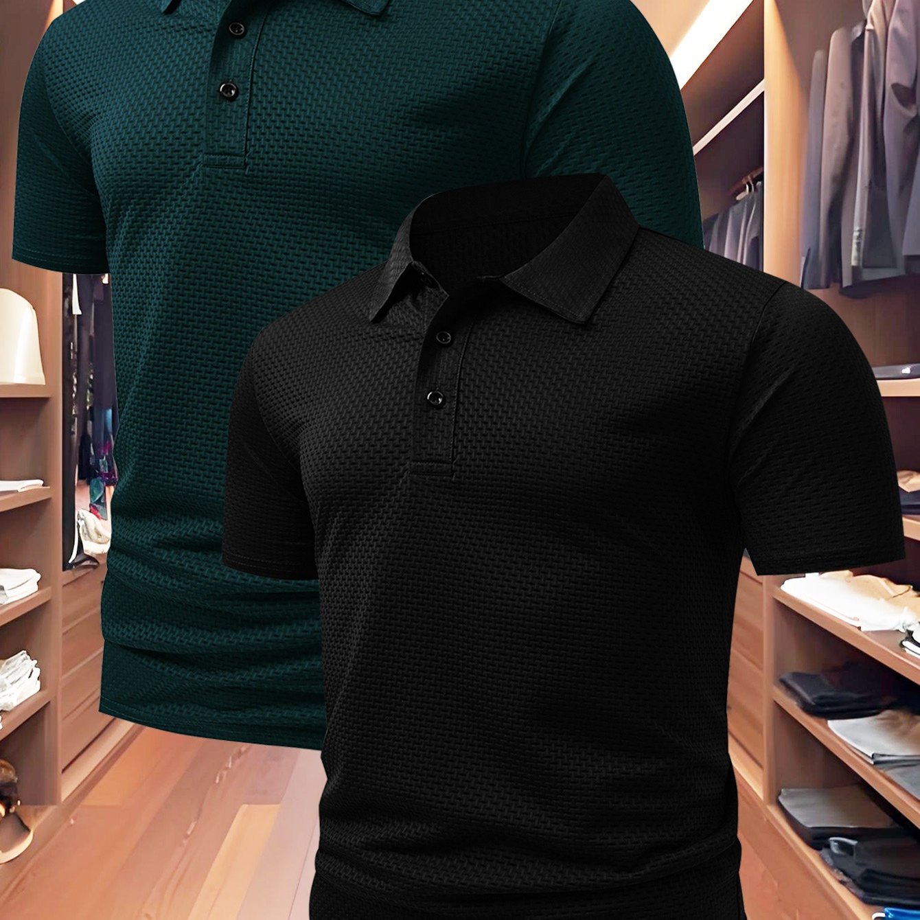 TEMU Popular High-end Shirts In European And ! On Two-piece Sets, New Jacquard Fabric, Men's Cool And Comfortable Quick-dry Material, Summer Sports