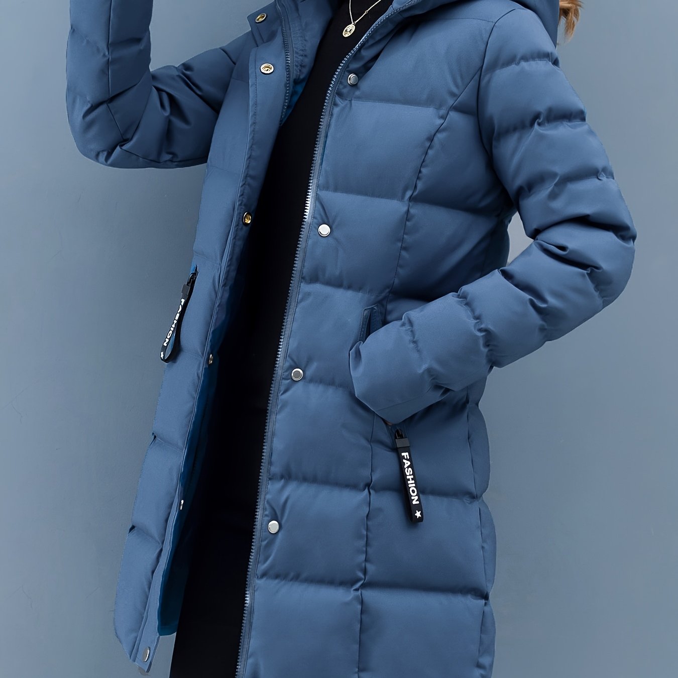 Image of Ns702 Women's Mid-length Padded Jacket Hooded Zipper Cardigan - 100% Polyester Outerwear With Zipper Pocket, Machine Washable Suitable For Outdoor, Workwear, Casual Daily Wear (no)