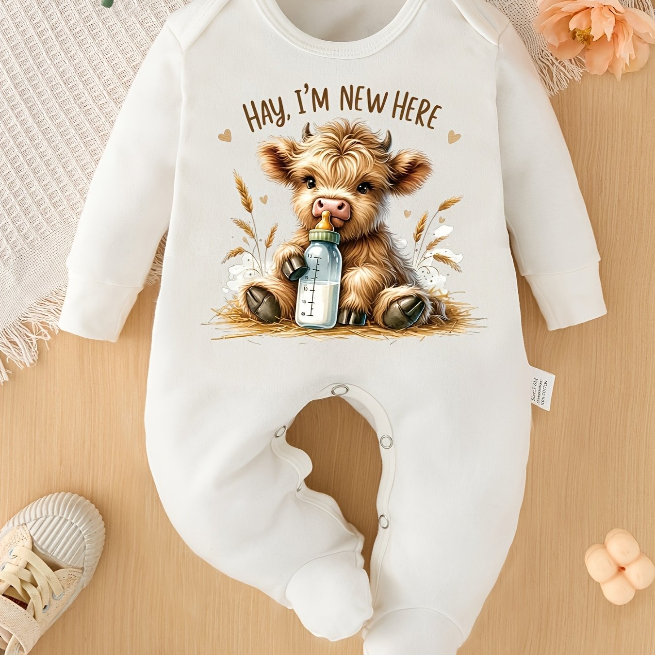 Image of Hay I' Here Cartoon Pattern Print New Baby Footed Romper Baby Footed Climbing Suit Onesie Pregnancy Gift, For Outdoor