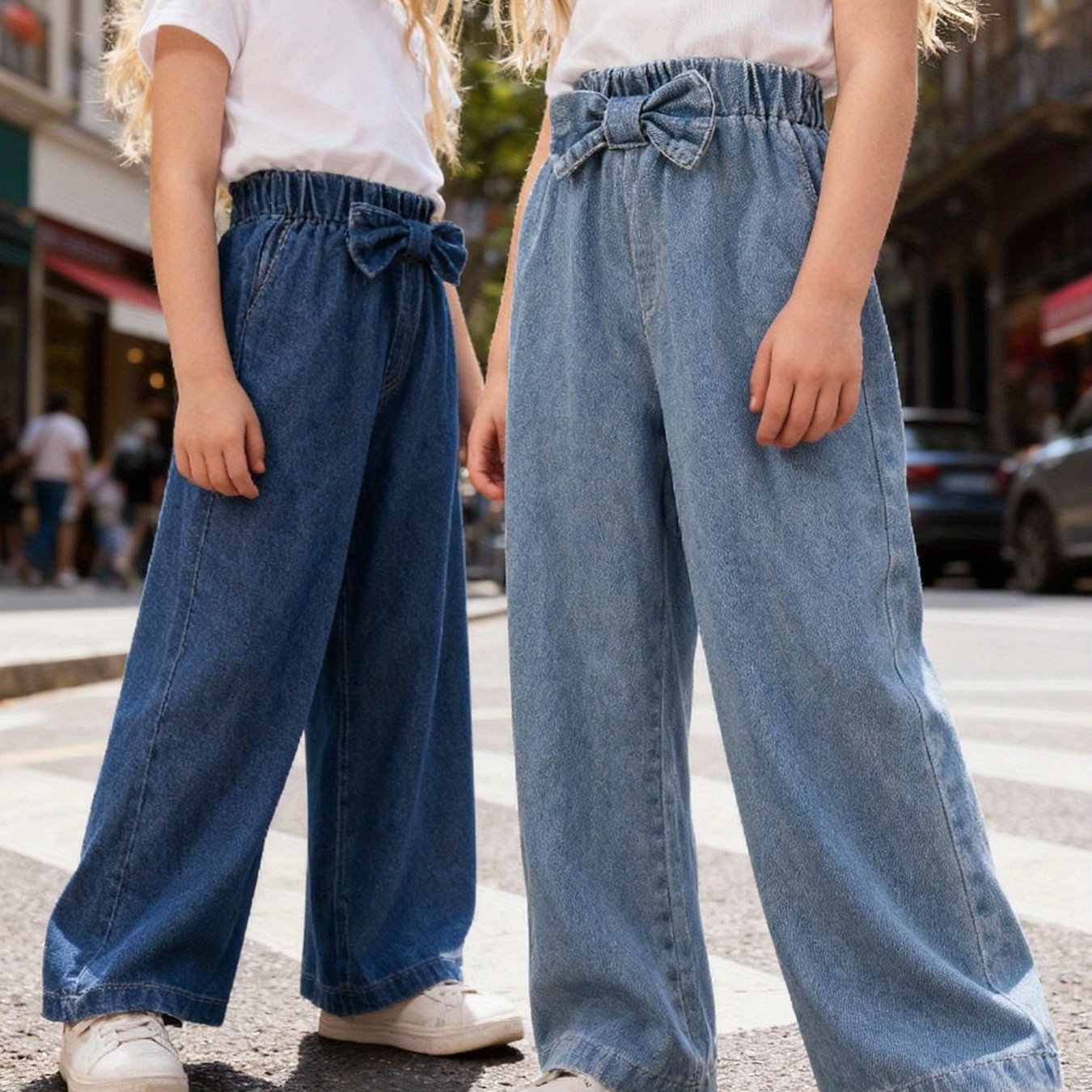Y2k Two-piece Denim Set For, Featuring Bow, Wide-leg Pants, Loose Fit, Casual And Cute