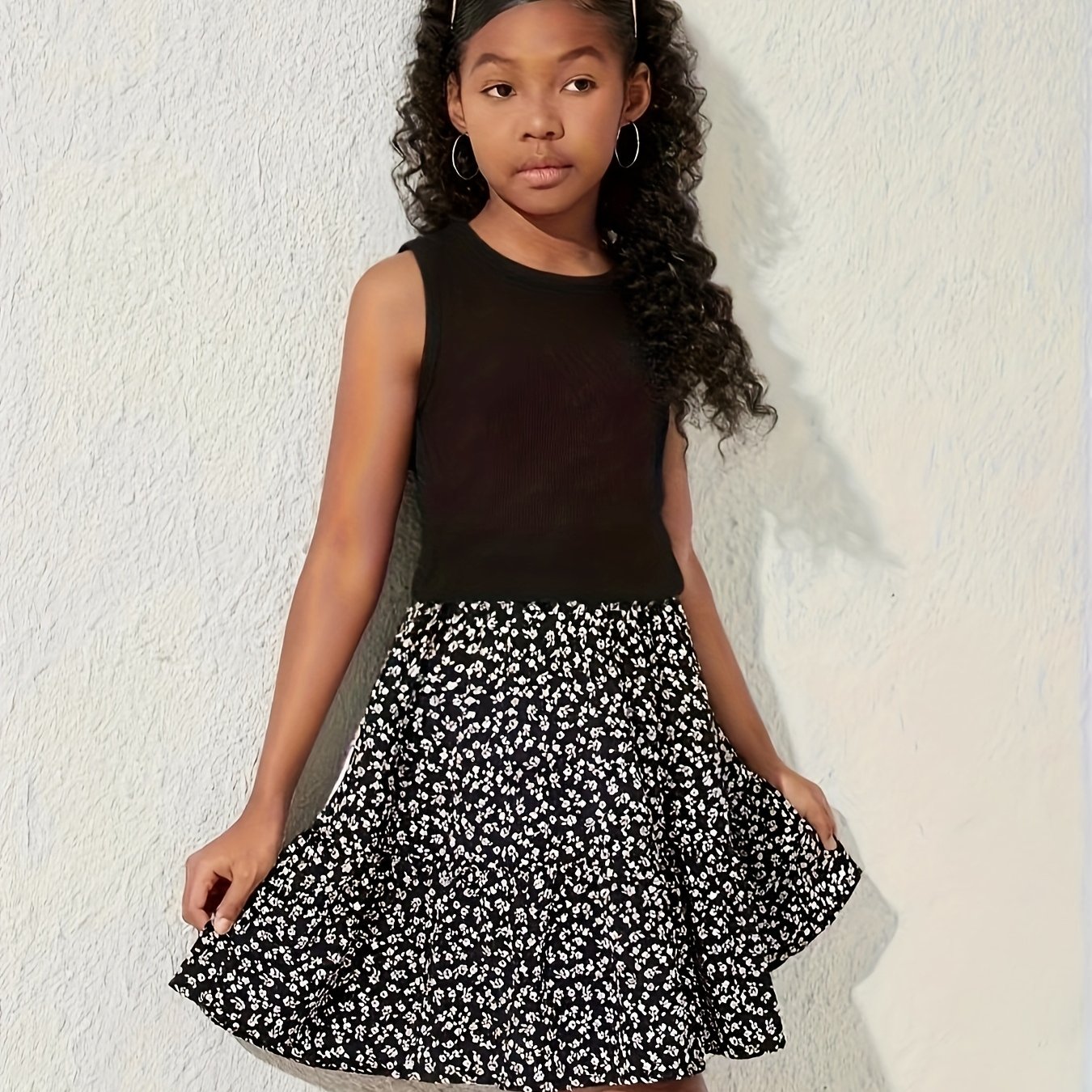 Girls' Sleeveless Knit Vest Floral Dress