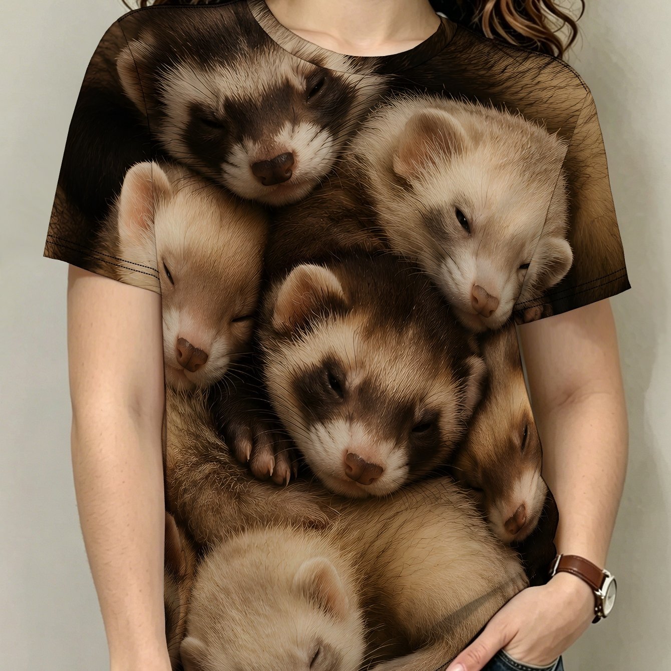 TEMU Ferret Kit Stack Women's Casual Short Sleeve T-shirt