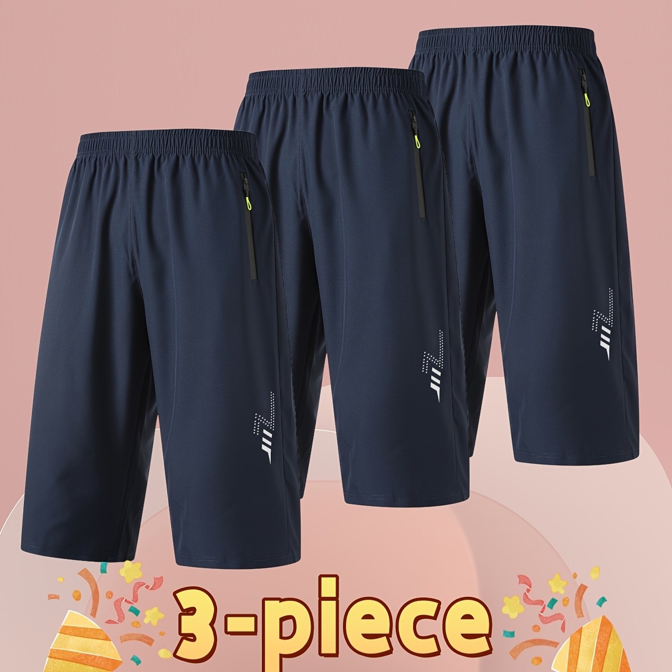 TEMU 3pcs Set Men's Capri Pants Summer Sweat-absorbing Loose Breathable Sports Solid Color Quick-dry Thin Trendy, Sweat-resistant