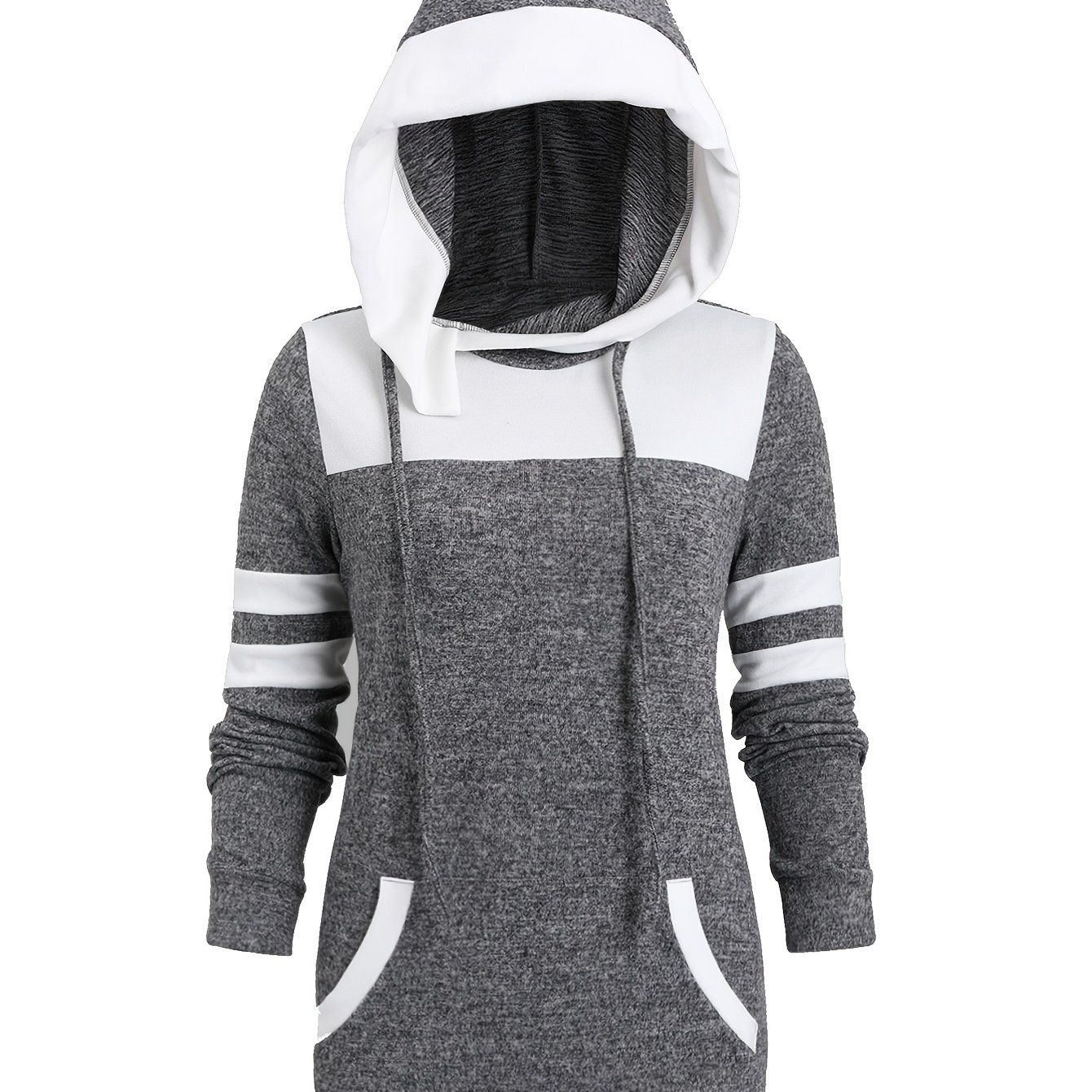 -developed Color-block Hooded Long-sleeve Top