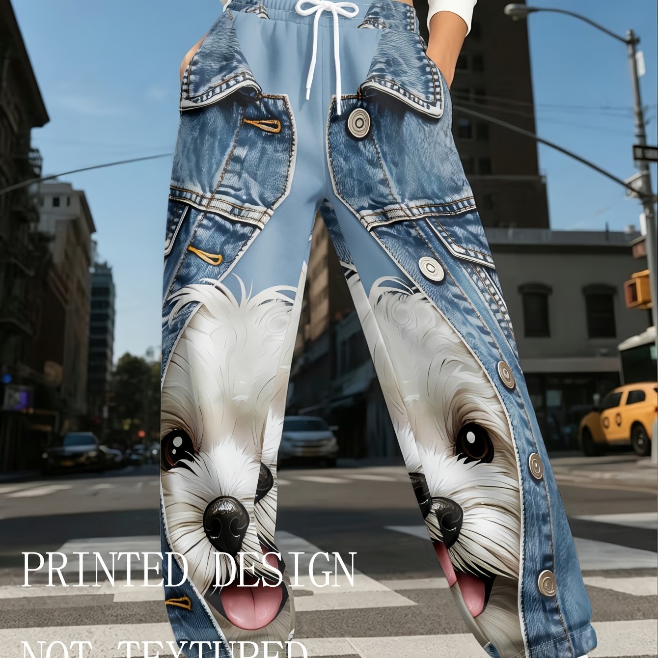 TEMU Women's Fashion Jogger Jeans With Cute Small Peeking Out, Drawstring And Pockets, Trousers, Suitable For Casual