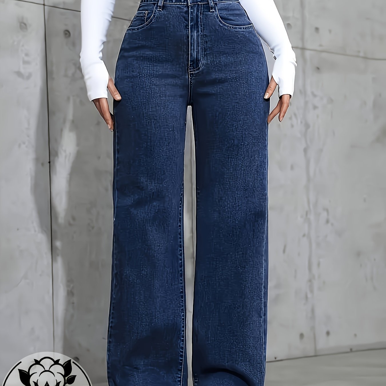 High-waisted Straight Leg Blue Denim Pants