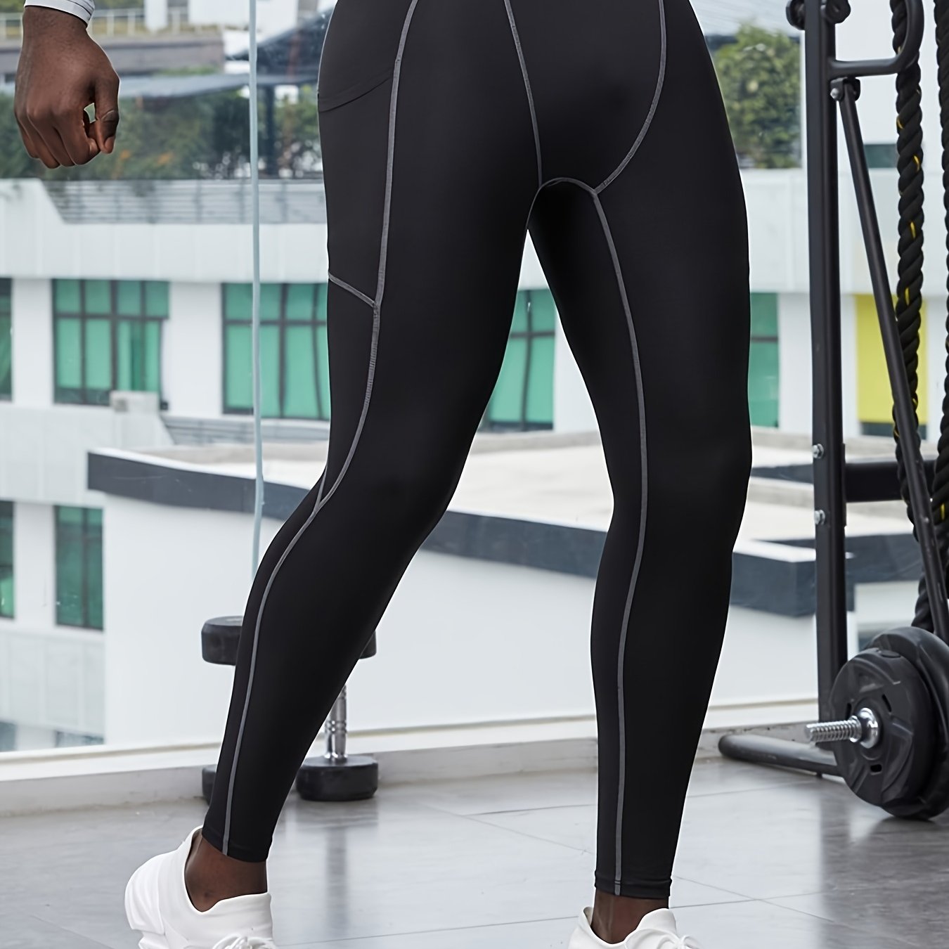 TEMU Pro Men's Sports, Fitness, Running, Basketball, Quick Drying, Breathable, Tight Fitting Pocket Bottom Cropped Pants, For Gym Training