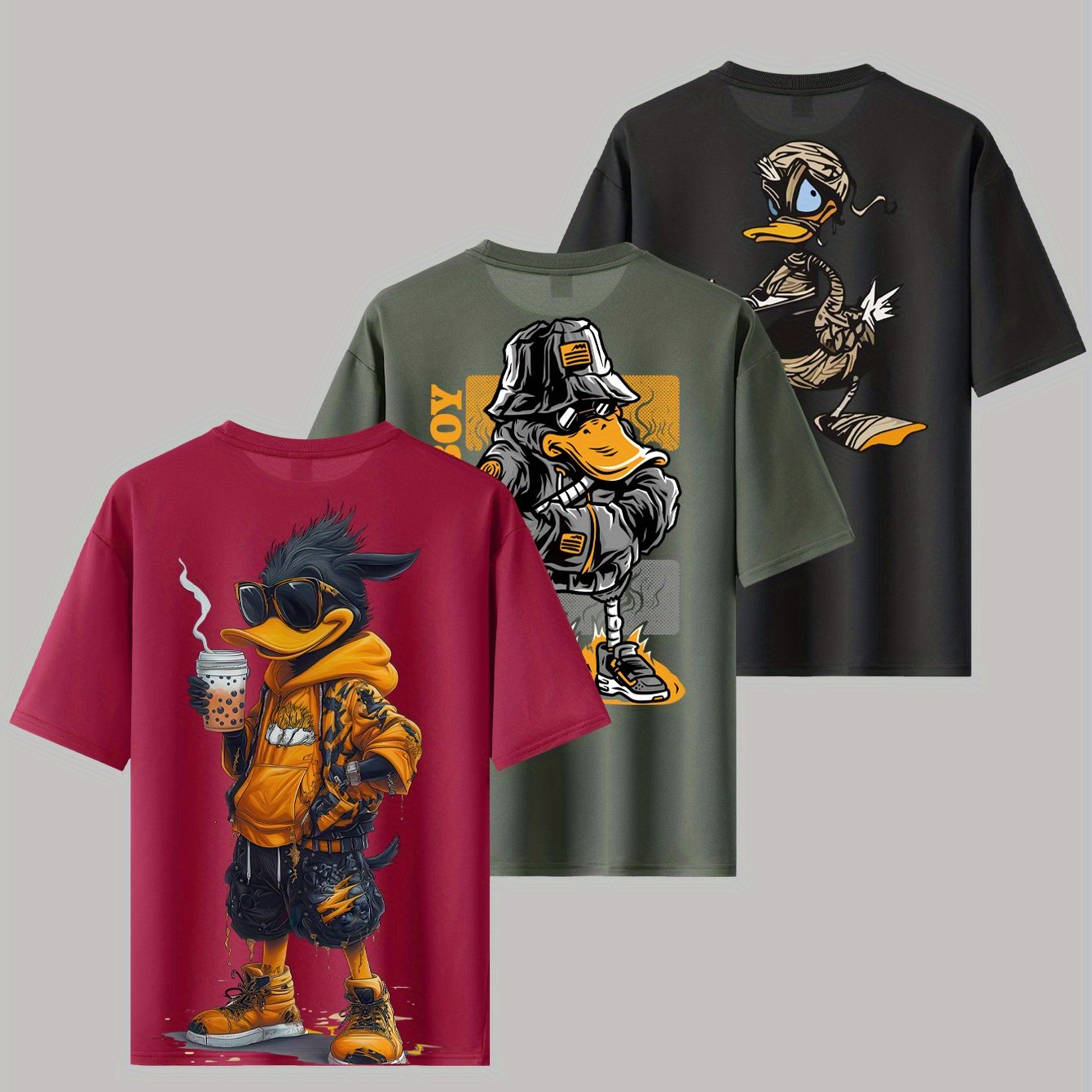 TEMU Three-pack 100% Polyester Men's Casual Sports Outdoor T-shirts Soft And Comfortable Round Neck Short Sleeve Machine Washable Top Fashion Casual